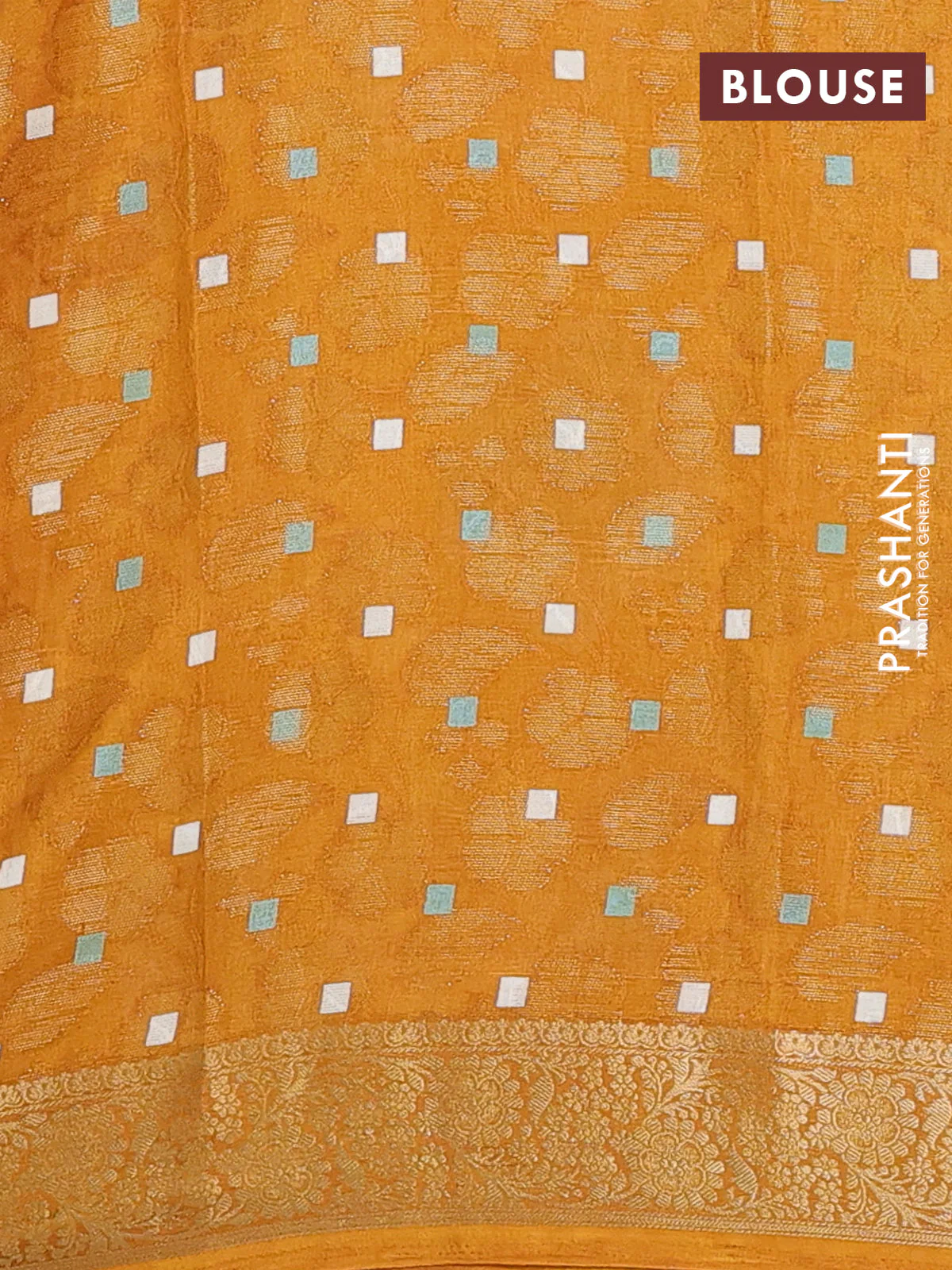 Semi dola saree mustard yellow with floral prints & zari weaves and zari woven border - Image 4