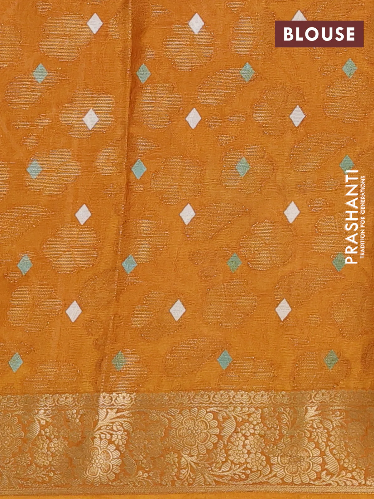 Semi dola saree mustard yellow with floral prints & zari weaves and zari woven border - Image 4