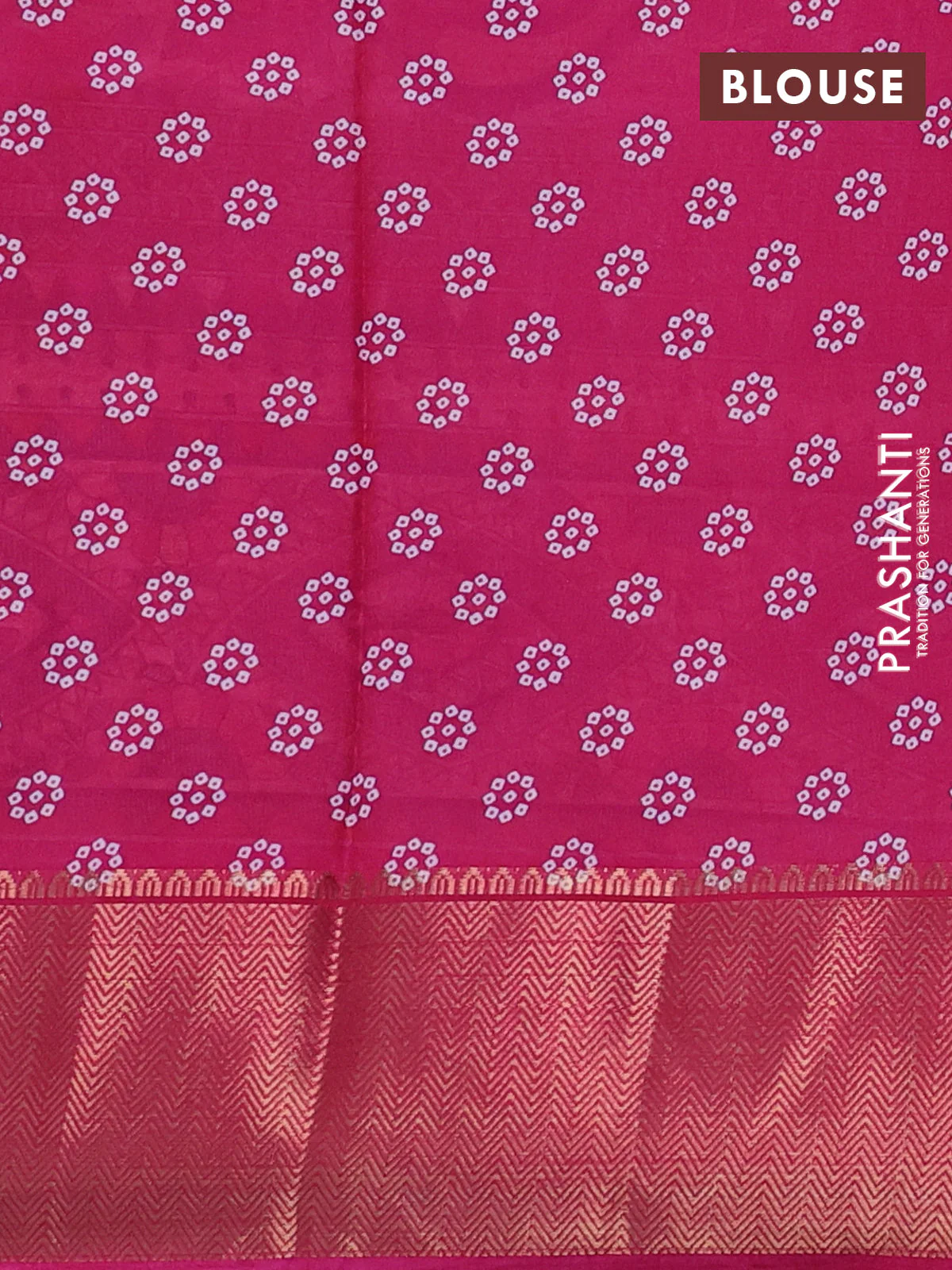 Semi dola saree navy blue and pink with allover bandhani prints and long printed zari woven border - Image 3