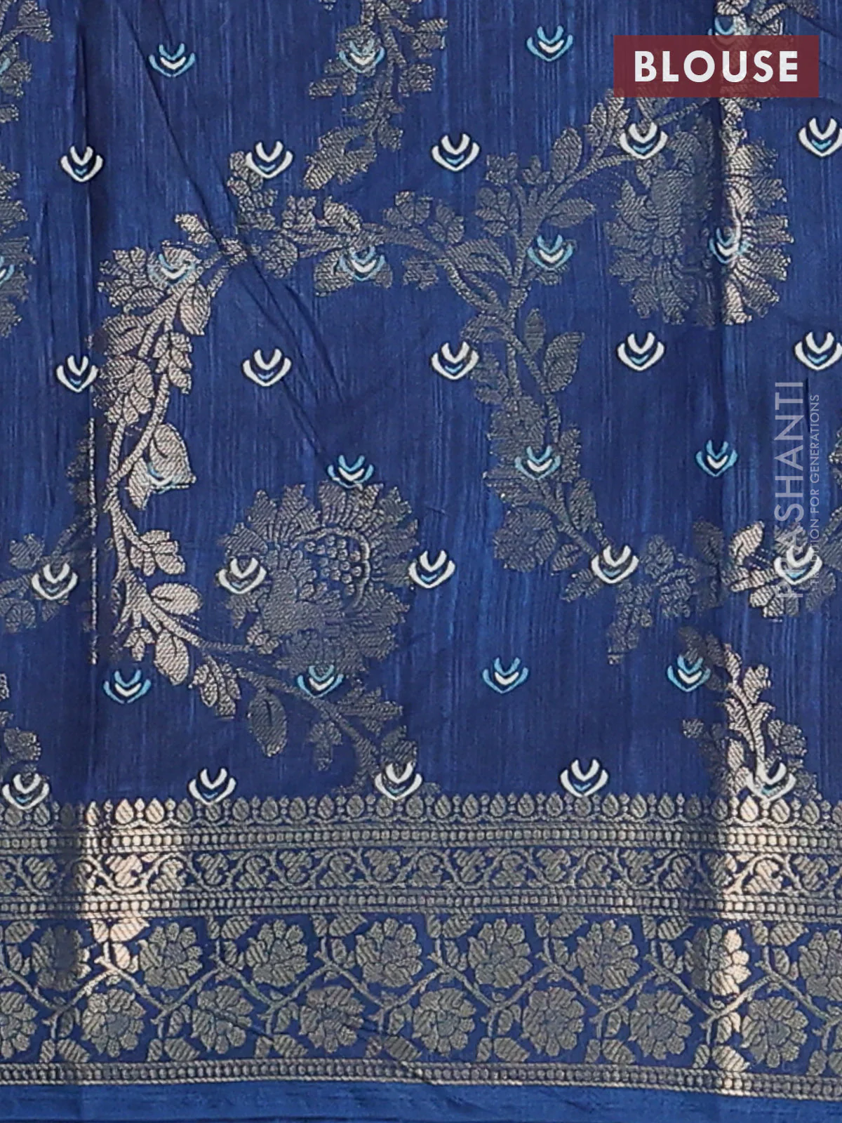 Semi dola saree peacock blue with allover zari weaves & floral prints and zari woven border - Image 4