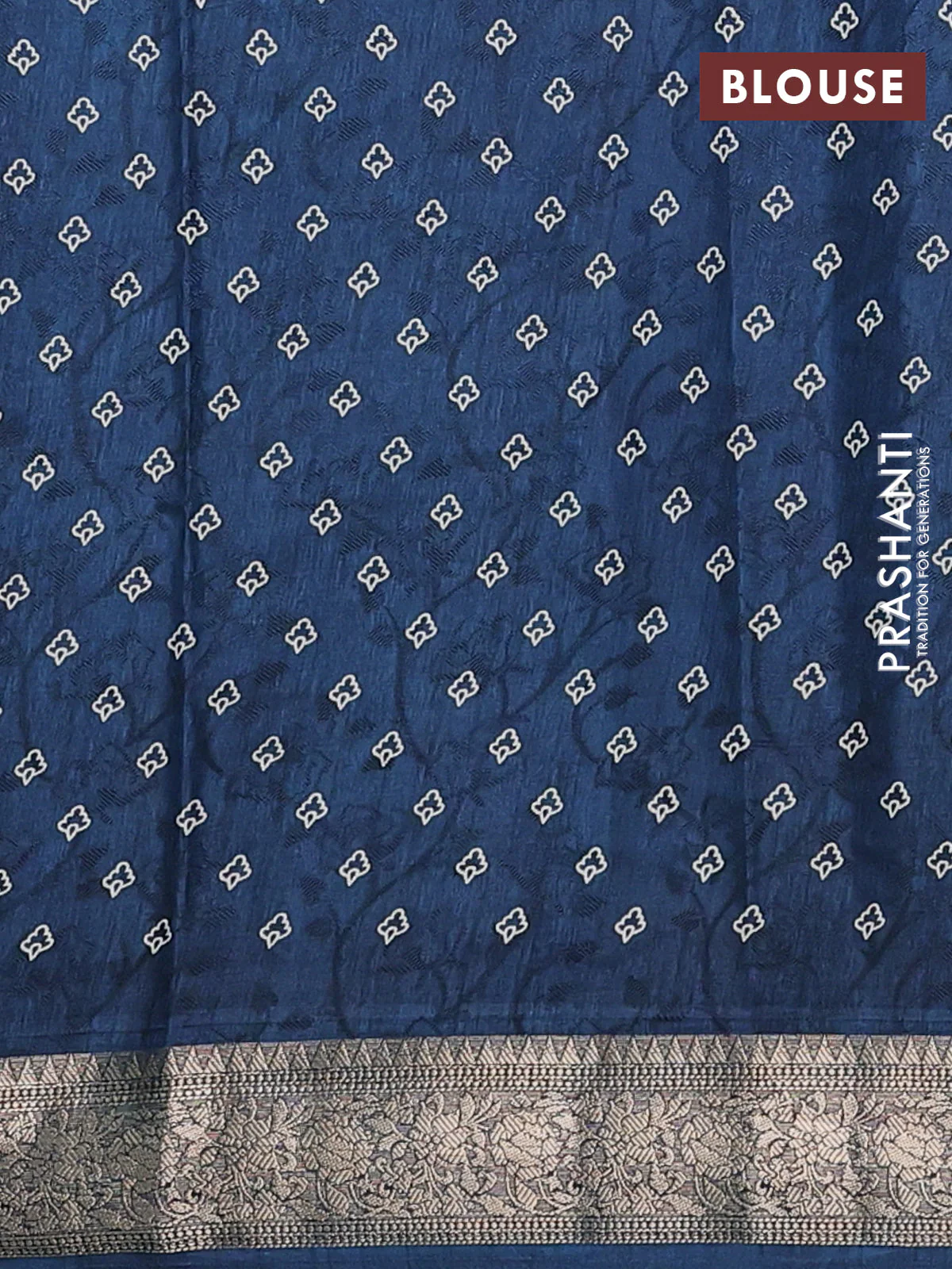 Semi dola saree peacock blue with floral prints & self emboss and zari woven border - Image 4