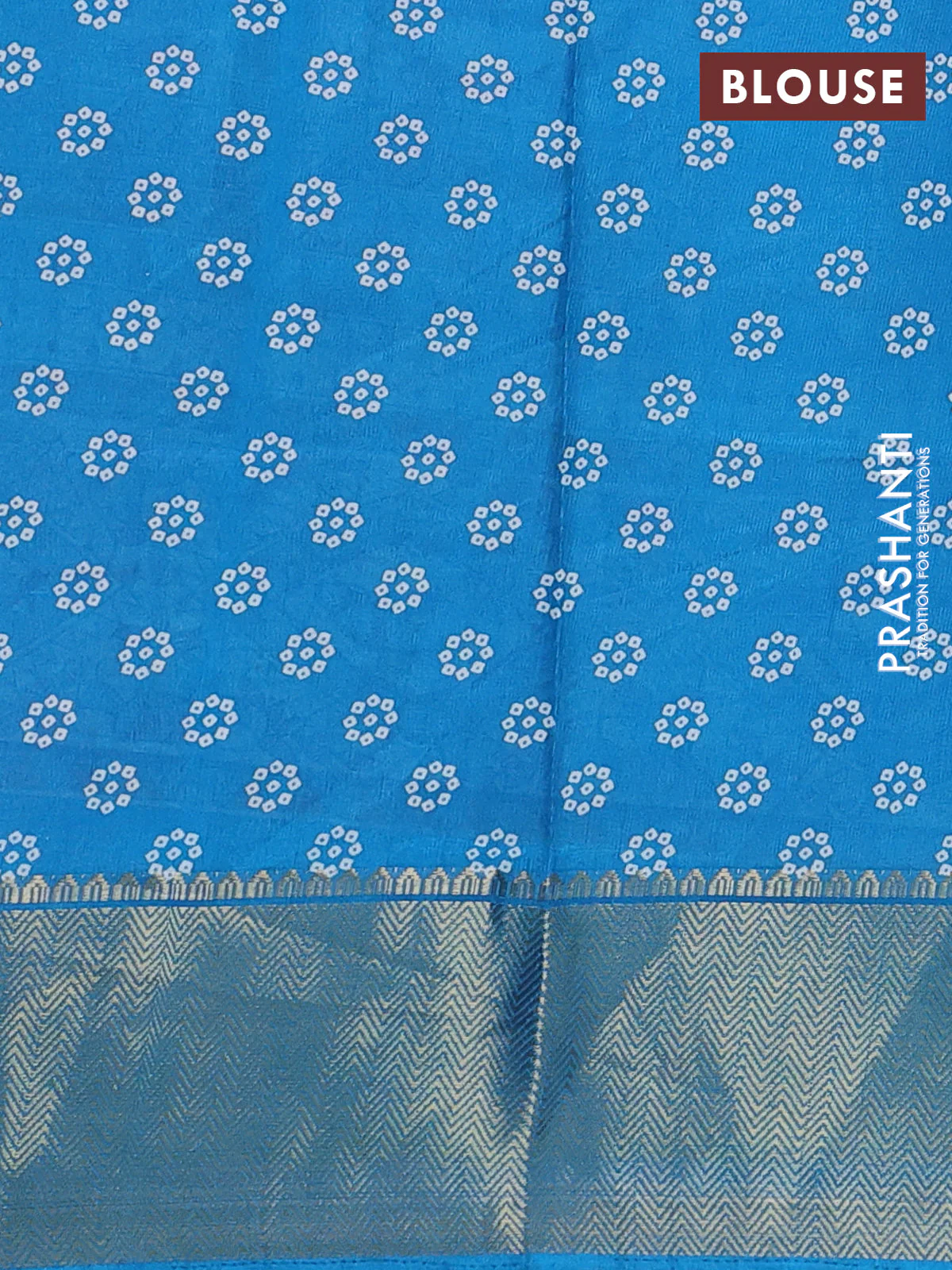 Semi dola saree pink and blue with allover bandhani prints and long printed zari woven border - Image 3