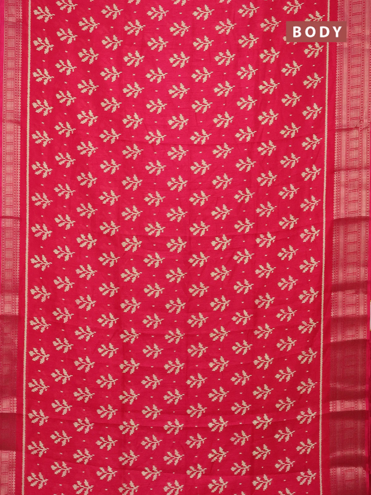Semi dola saree pink with allover ikat butta prints and zari woven border - Image 2