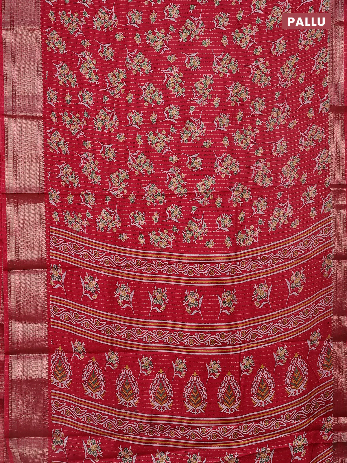 Semi dola saree pink with allover zari weaves & butta prints and zari woven border - Image 3