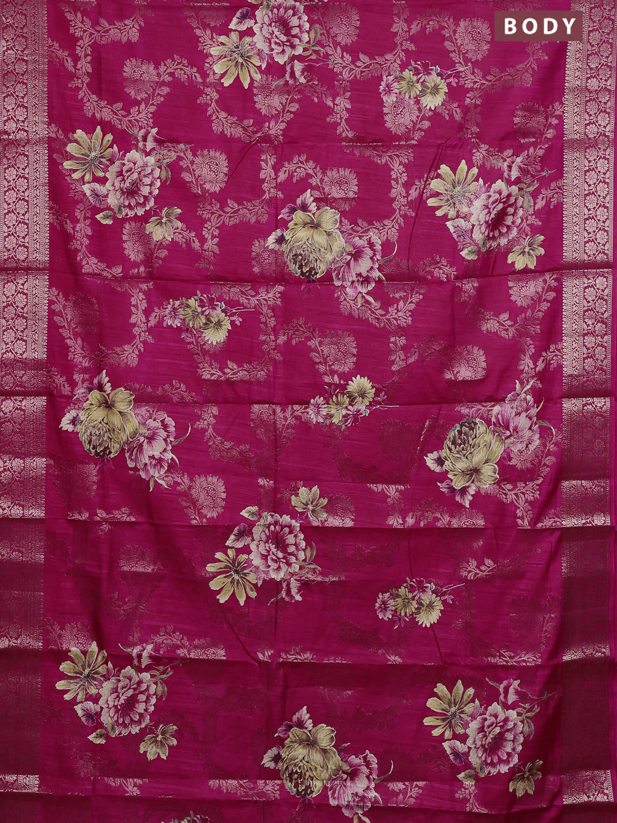 Semi dola saree pink with allover zari weaves & floral prints and zari woven border - Image 2