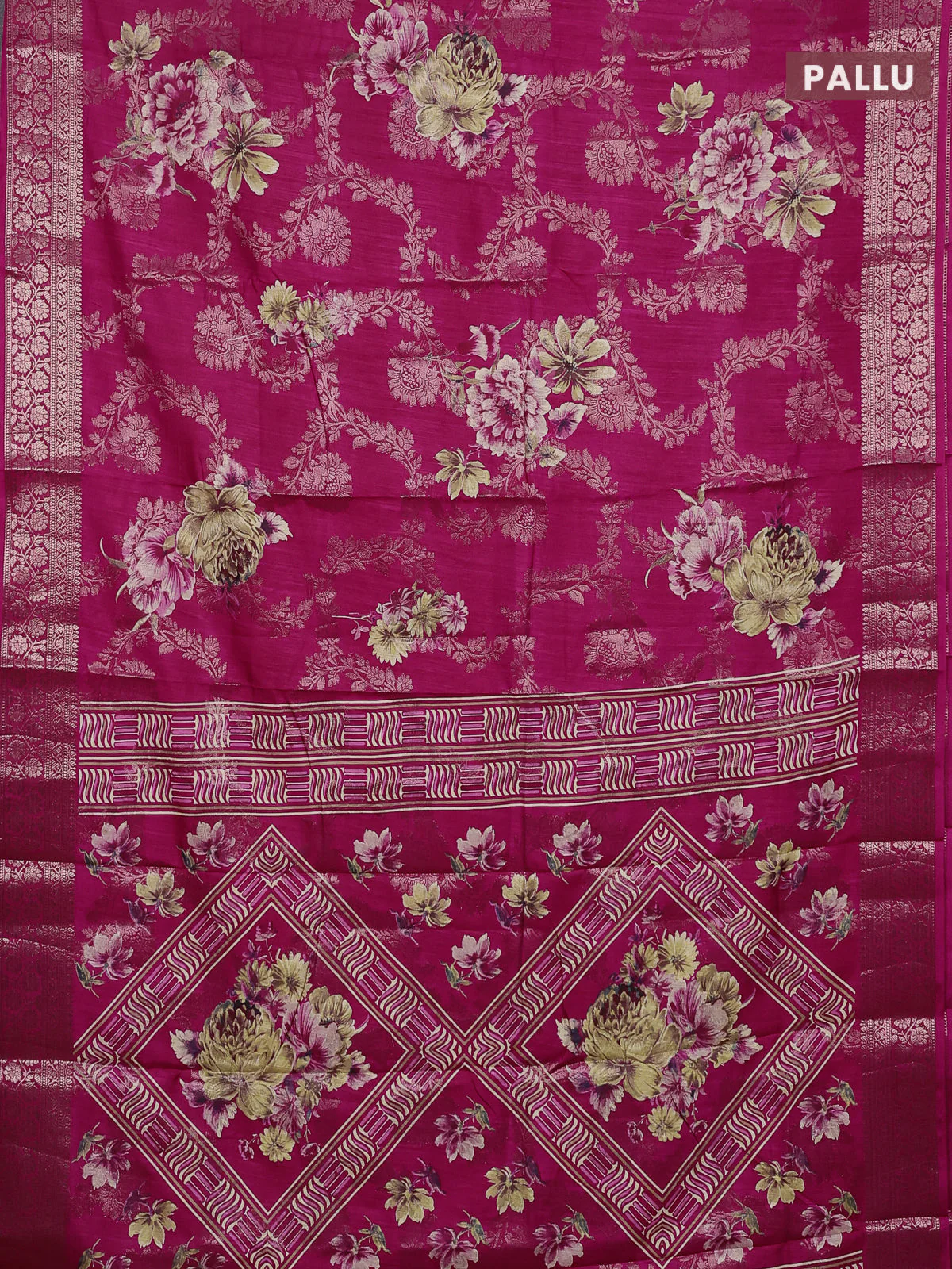 Semi dola saree pink with allover zari weaves & floral prints and zari woven border - Image 3