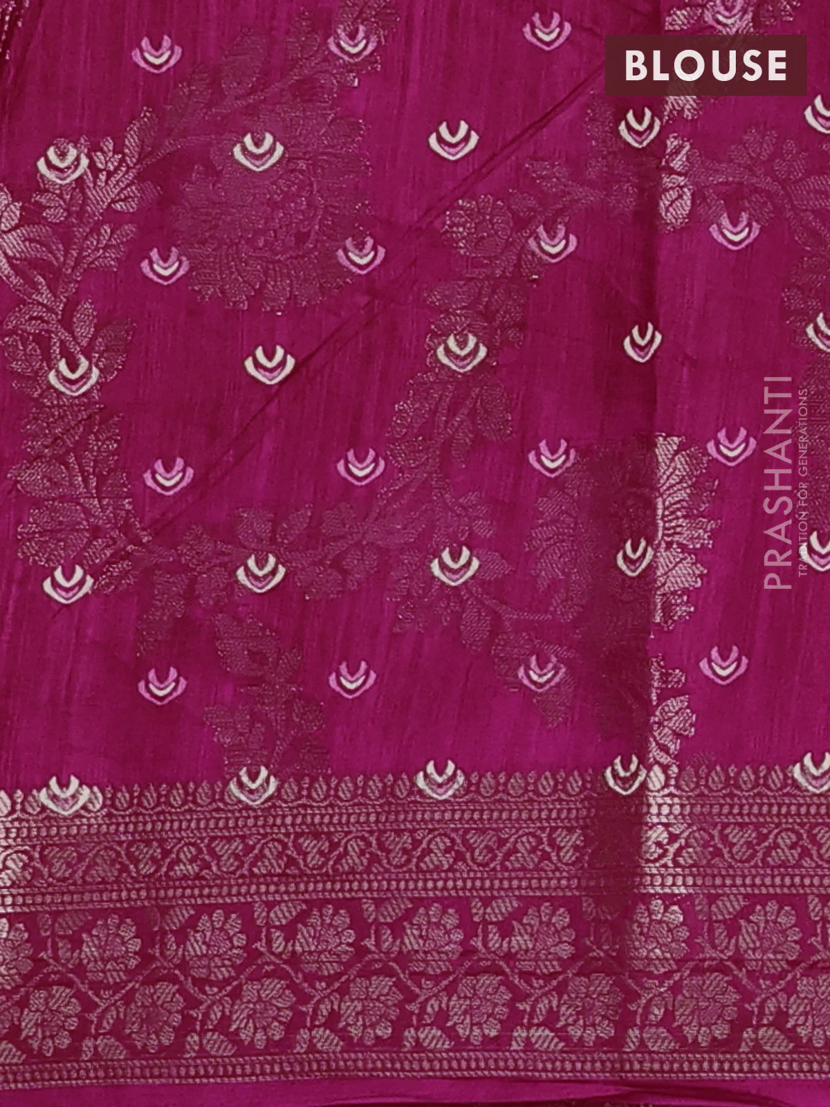 Semi dola saree pink with allover zari weaves & floral prints and zari woven border - Image 4