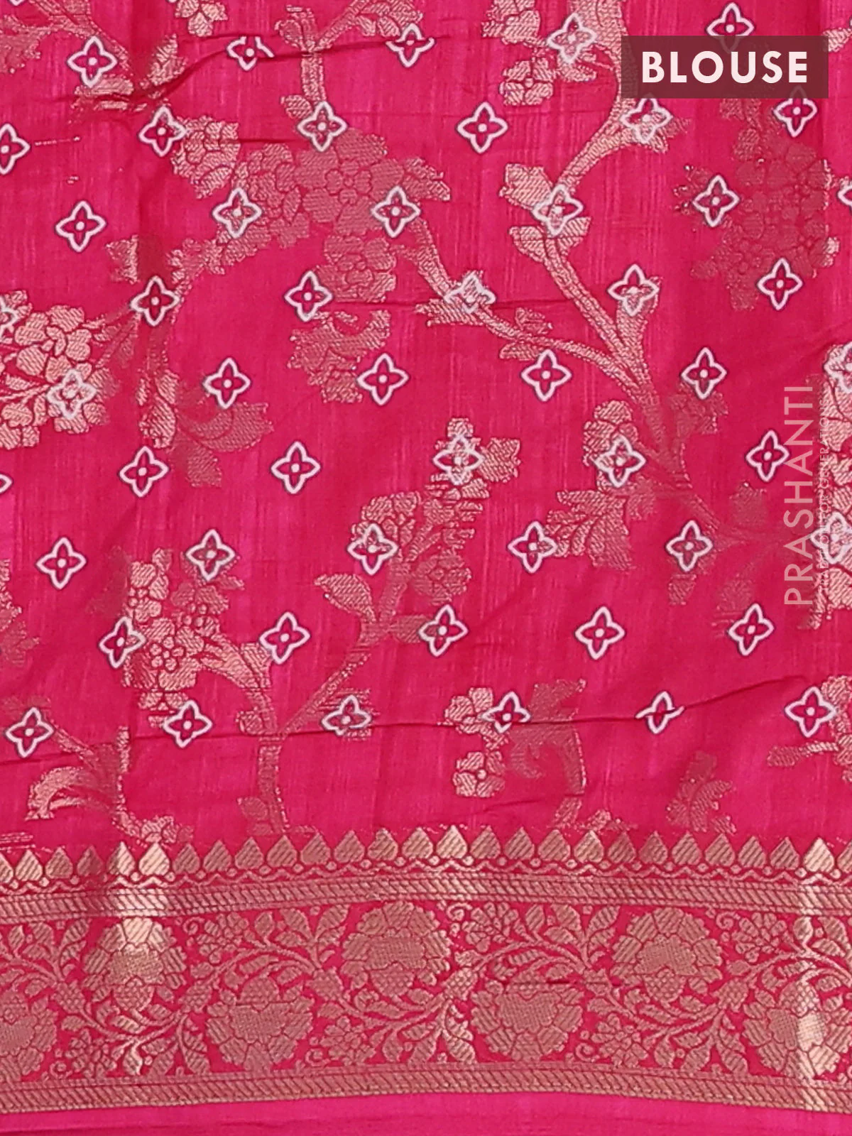 Semi dola saree pink with allover zari weaves & floral prints and zari woven border - Image 4