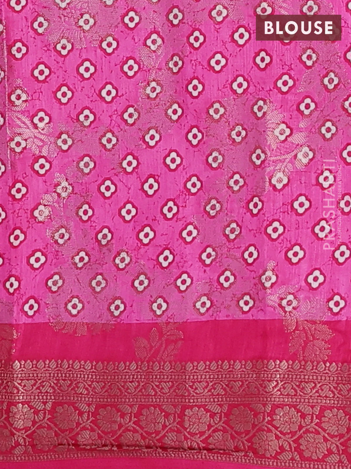 Semi dola saree pink with allover zari weaves & floral prints and zari woven border - Image 4