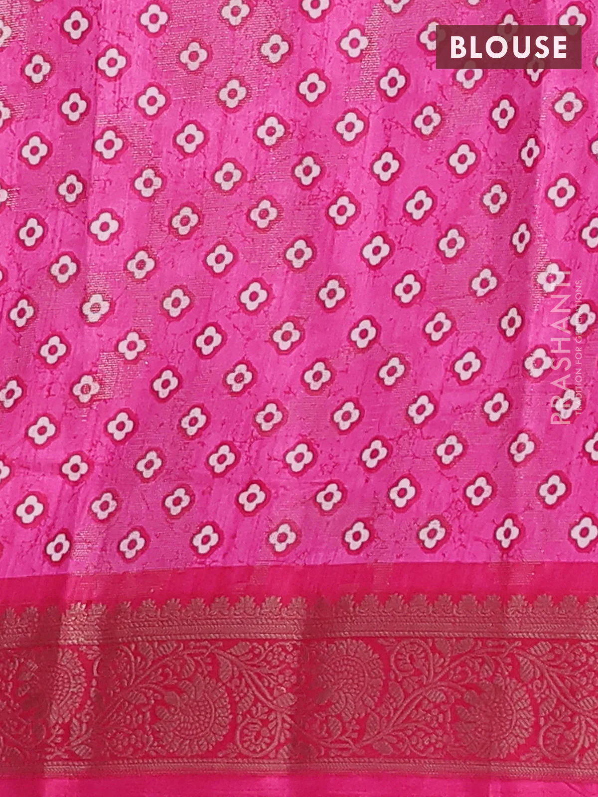 Semi dola saree pink with allover zari weaves & floral prints and zari woven border - Image 4