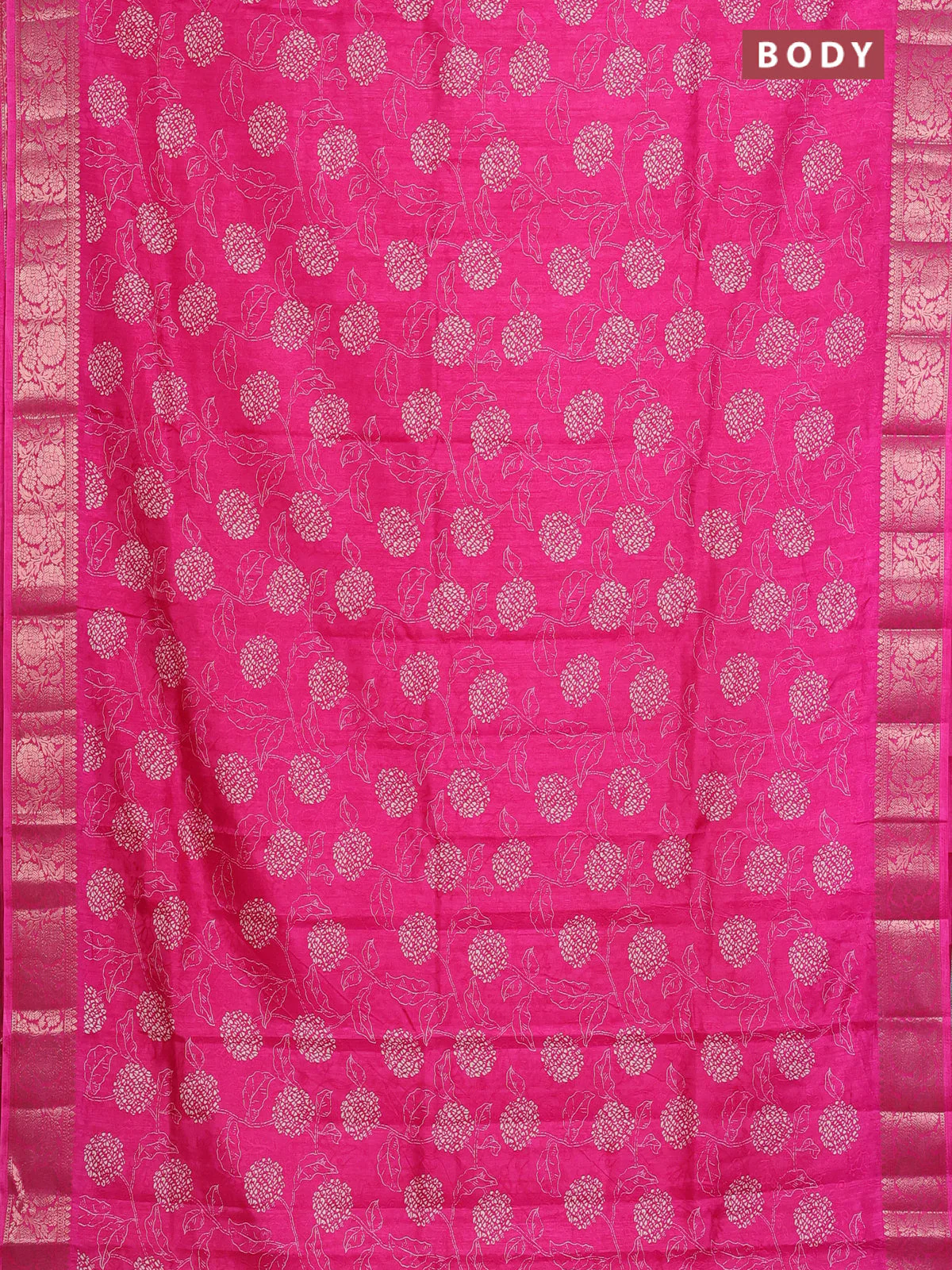 Semi dola saree pink with floral prints & self emboss and zari woven border - Image 2
