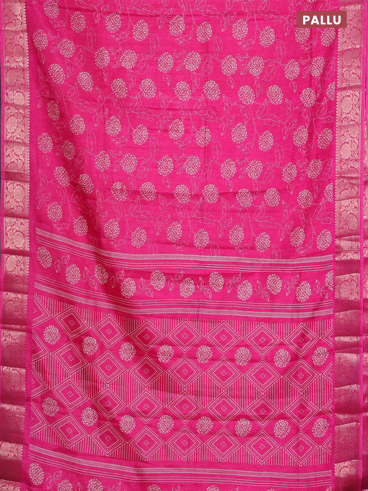 Semi dola saree pink with floral prints & self emboss and zari woven border - Image 3