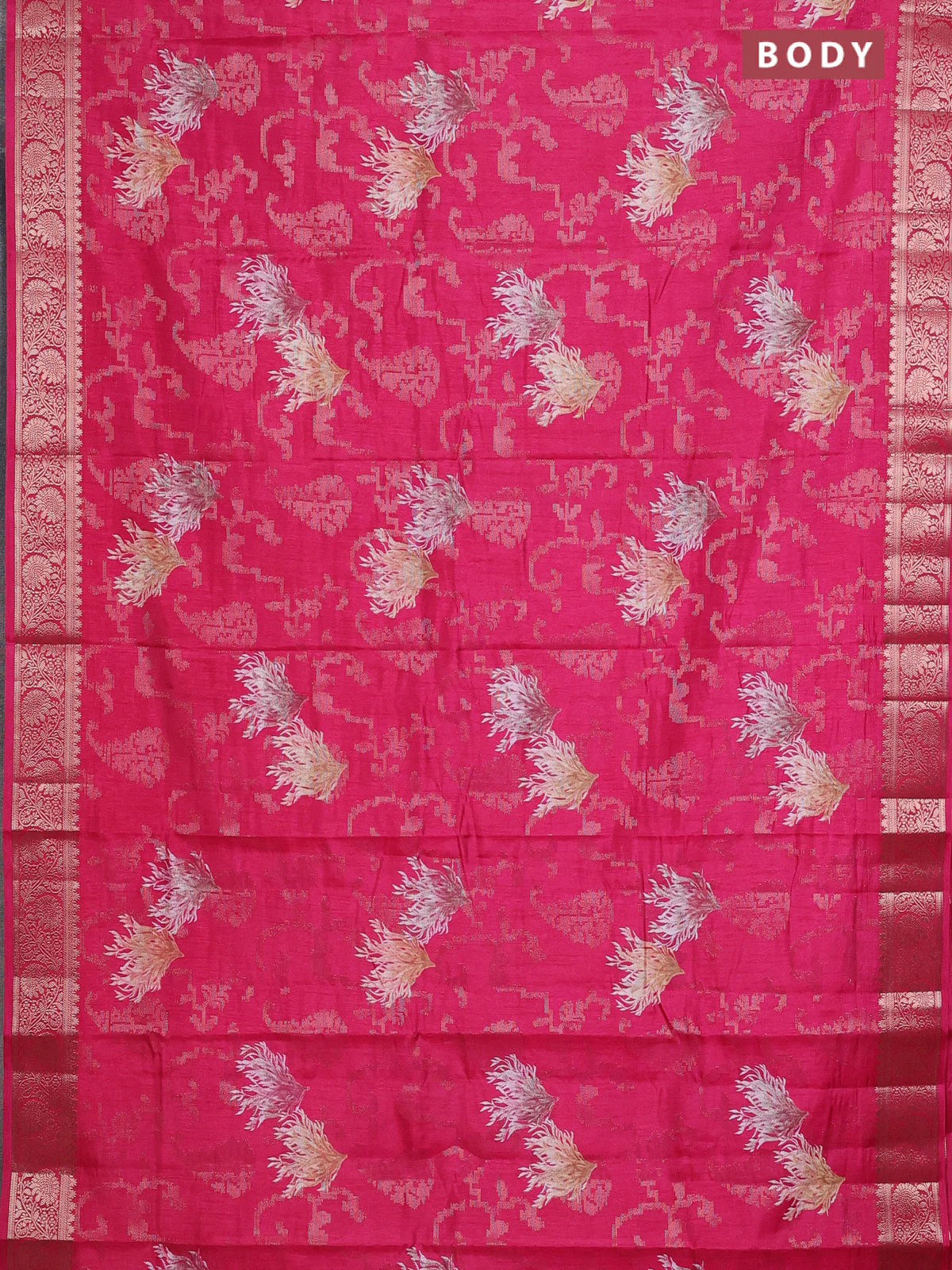 Semi dola saree pink with floral prints & zari weaves and zari woven border - Image 2