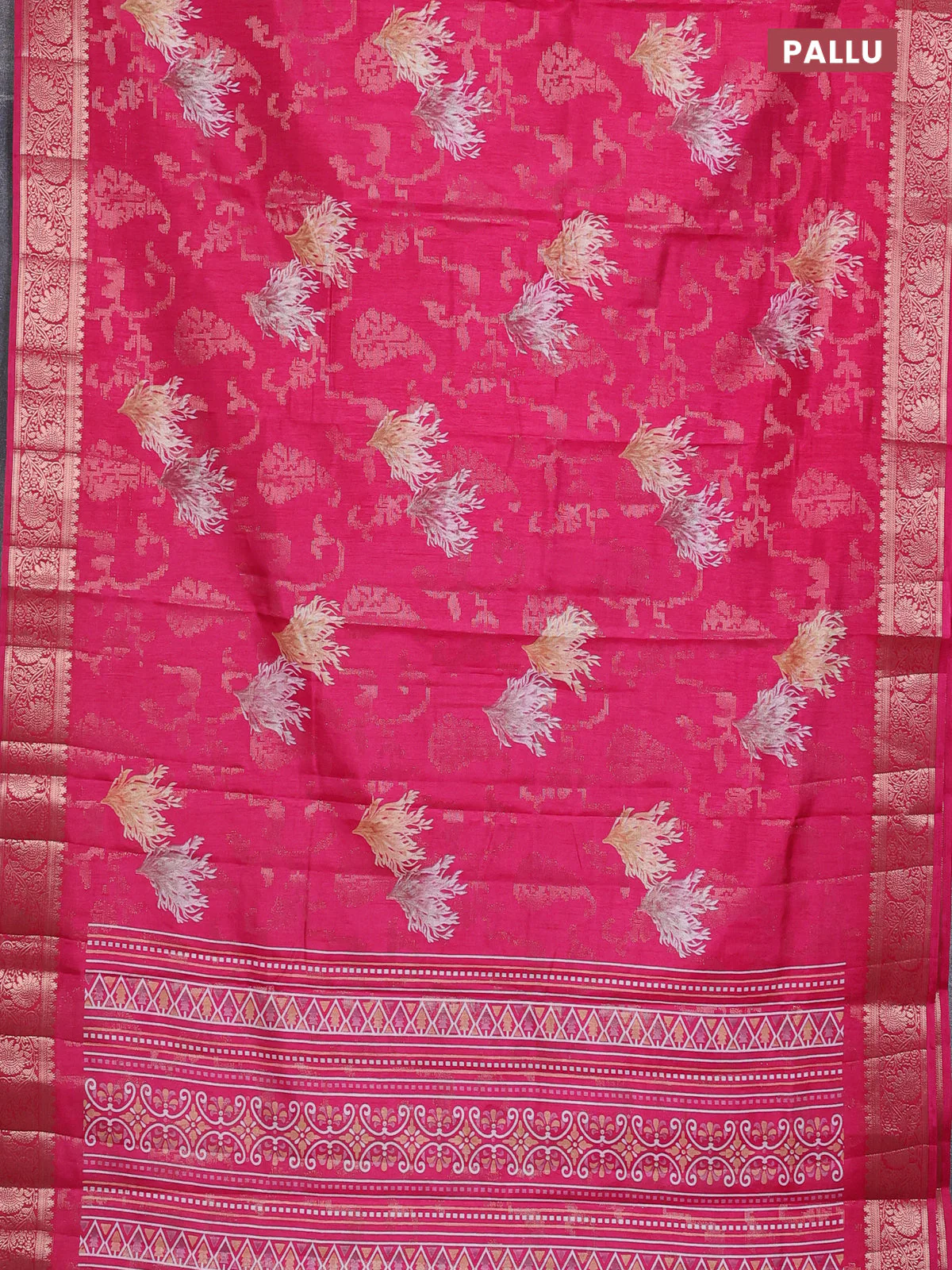 Semi dola saree pink with floral prints & zari weaves and zari woven border - Image 3
