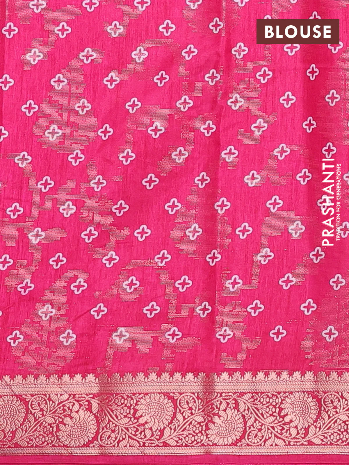 Semi dola saree pink with floral prints & zari weaves and zari woven border - Image 4