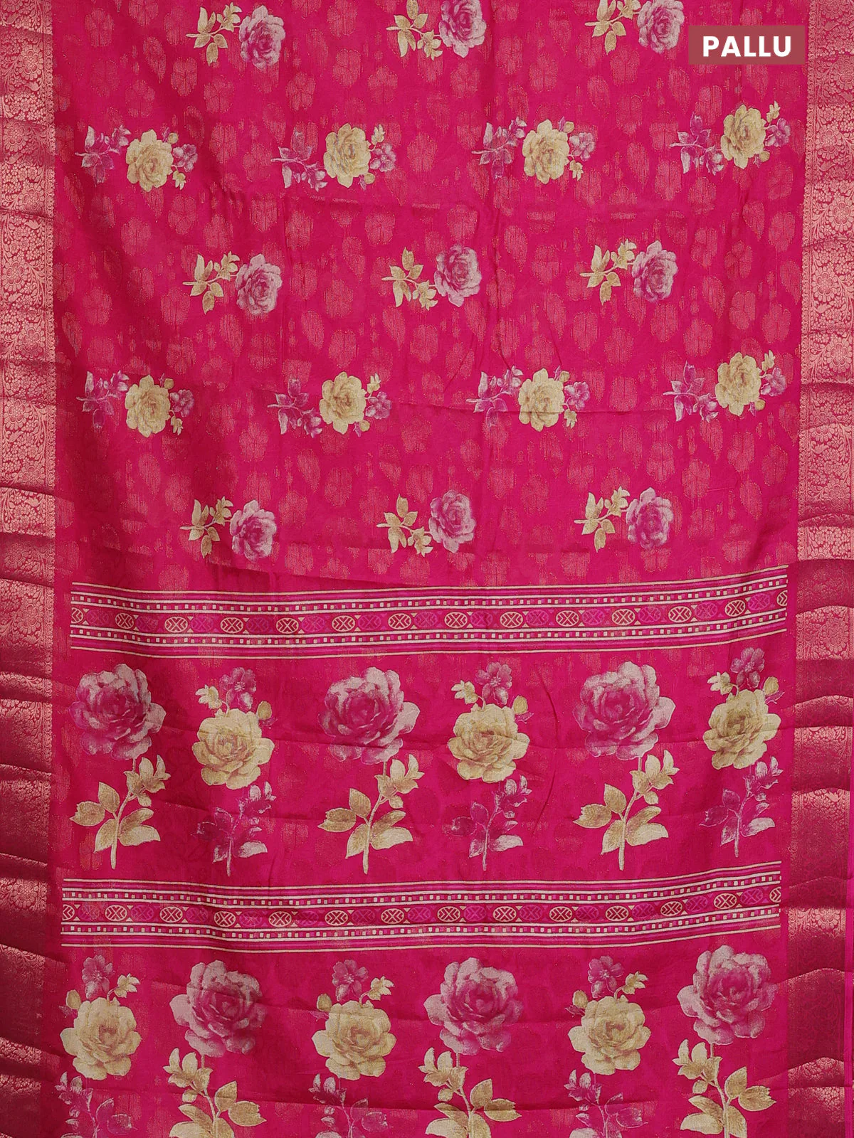 Semi dola saree pink with floral prints & zari weaves and zari woven border - Image 3