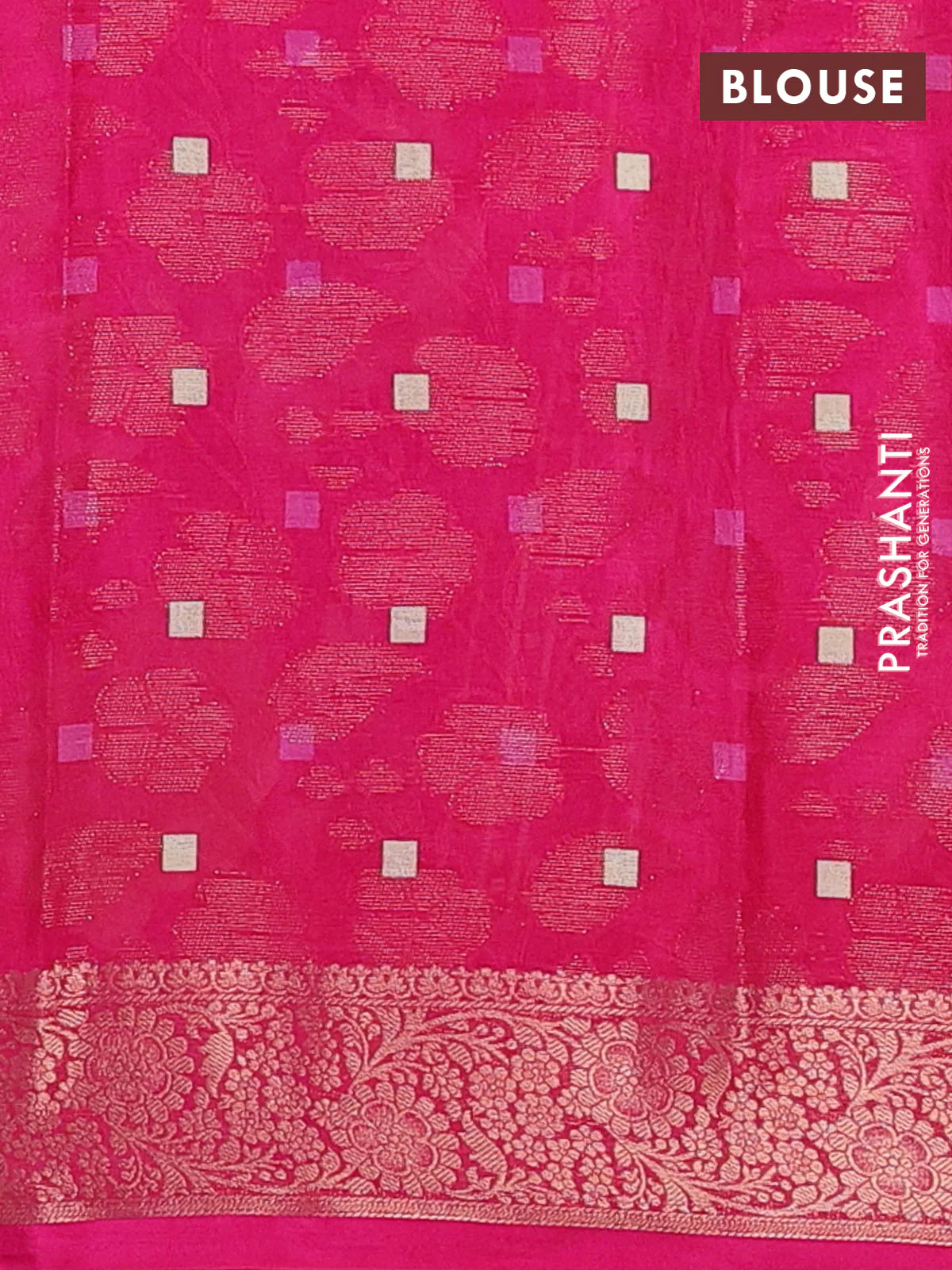 Semi dola saree pink with floral prints & zari weaves and zari woven border - Image 4