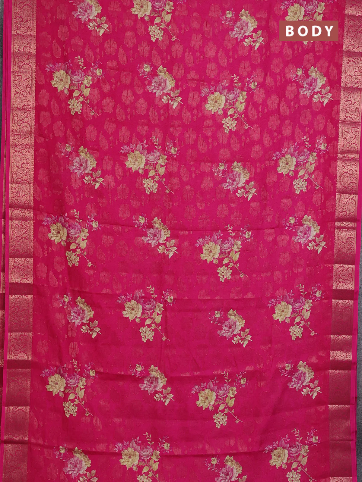 Semi dola saree pink with floral prints & zari weaves and zari woven border - Image 2