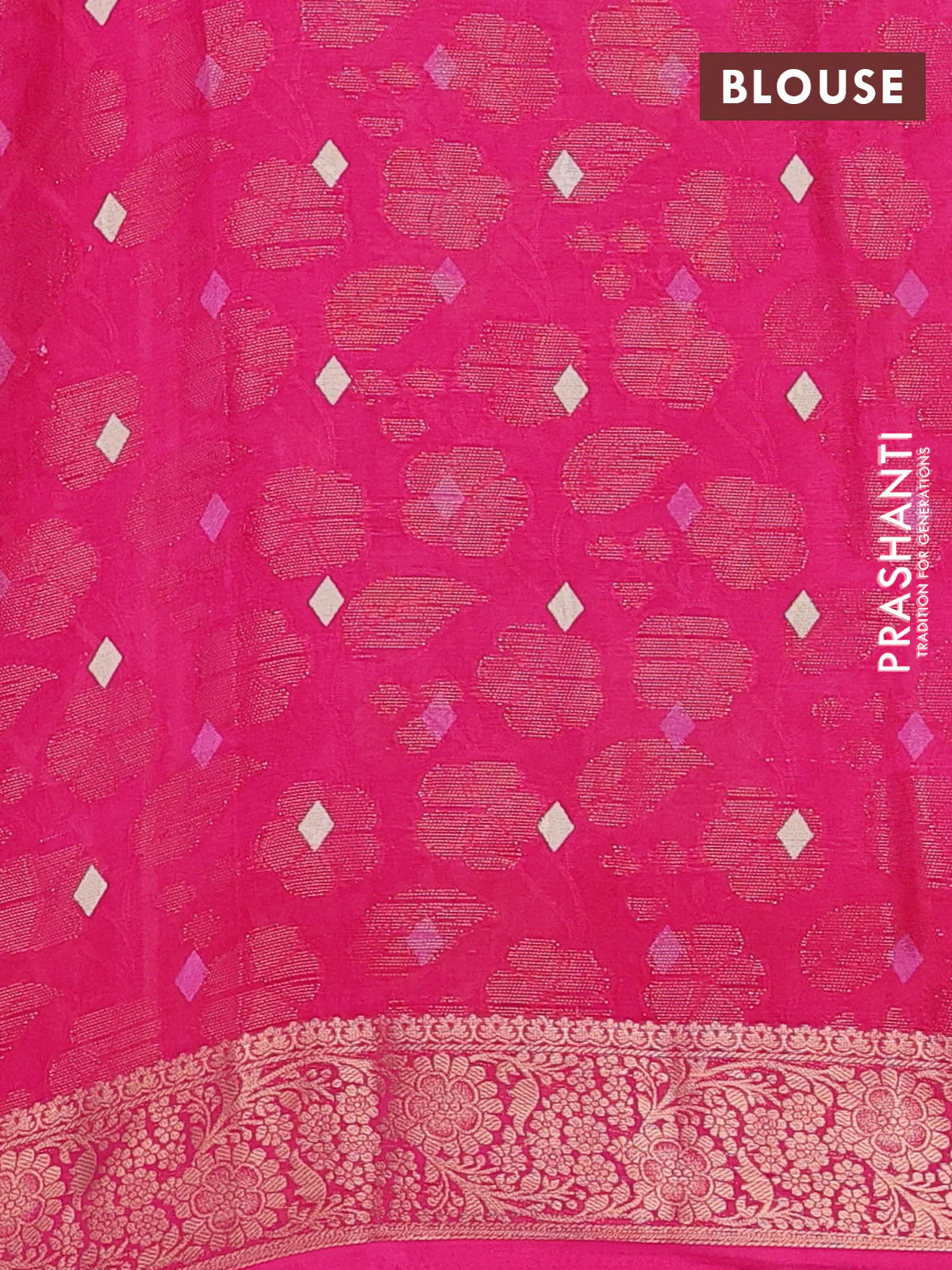 Semi dola saree pink with floral prints & zari weaves and zari woven border - Image 4