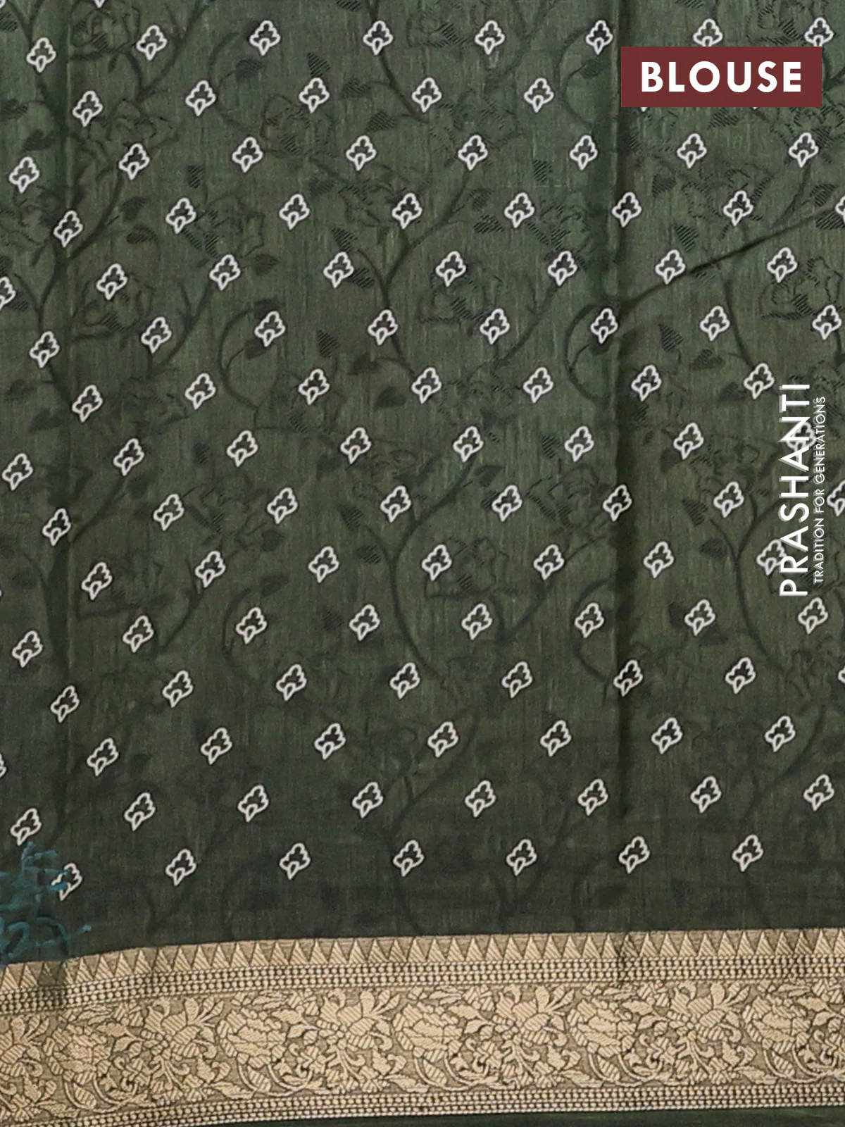 Semi dola saree sap green with floral prints & self emboss and zari woven border - Image 4