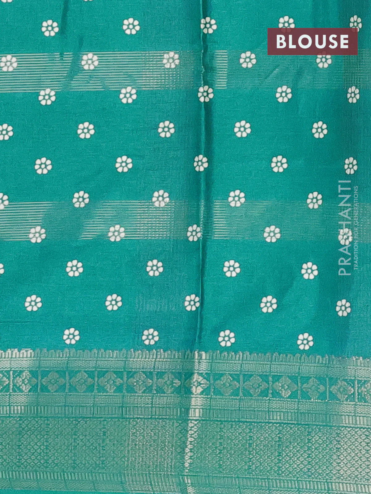 Semi dola saree teal blue with allover zari weaves & batik prints and zari woven border - Image 4