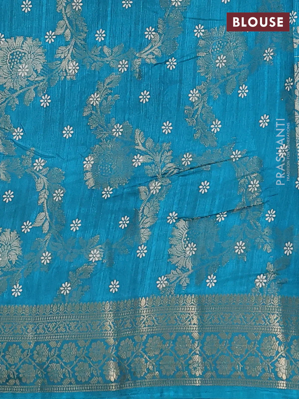 Semi dola saree teal blue with allover zari weaves & floral prints and zari woven border - Image 4