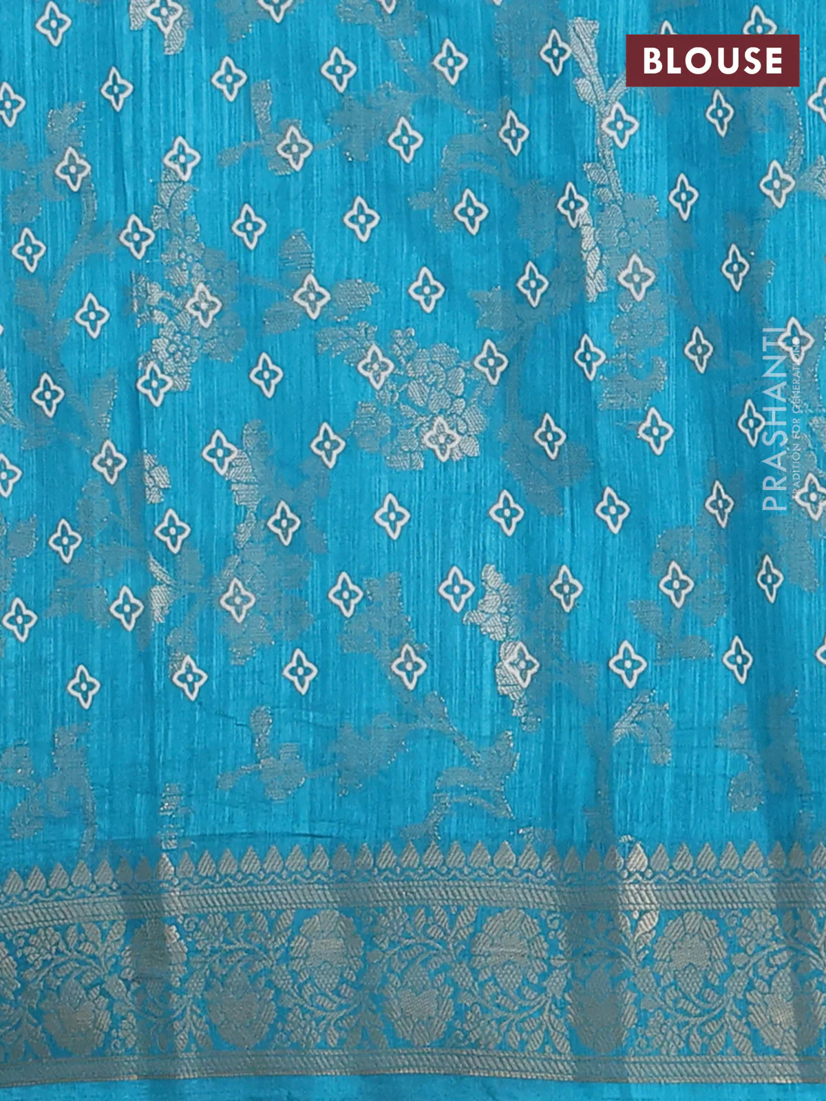 Semi dola saree teal blue with allover zari weaves & floral prints and zari woven border - Image 4