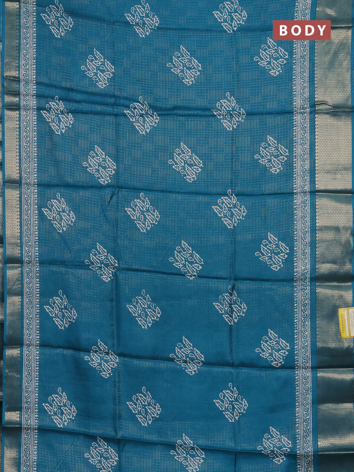 Semi dola saree teal blue with allover zari weaves & prints and zari woven border - Image 2