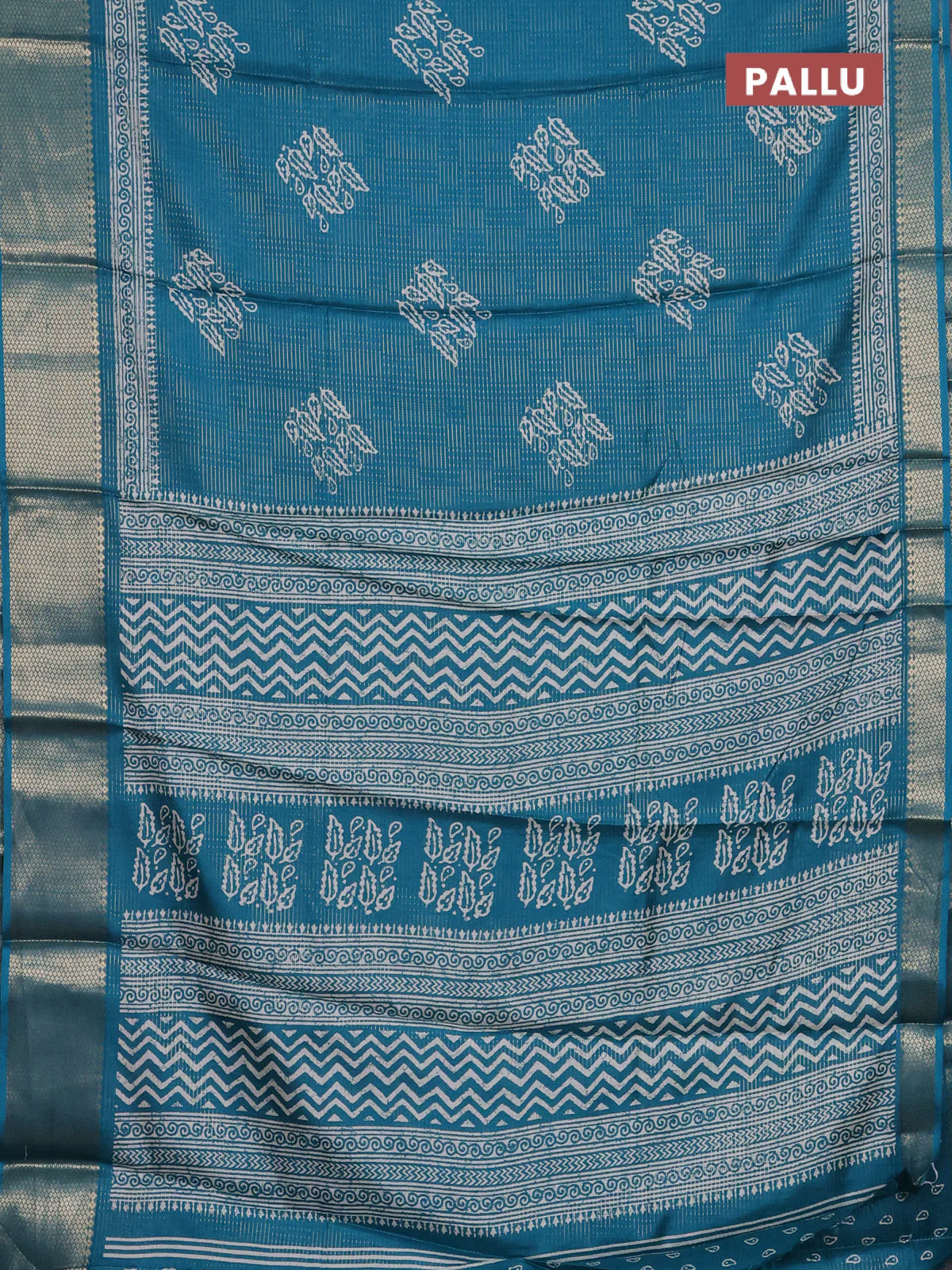 Semi dola saree teal blue with allover zari weaves & prints and zari woven border - Image 3