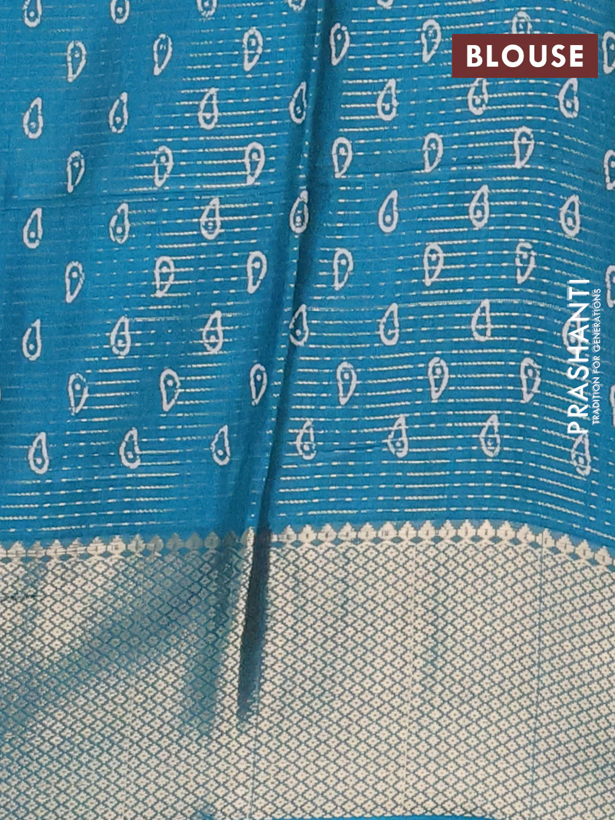 Semi dola saree teal blue with allover zari weaves & prints and zari woven border - Image 4