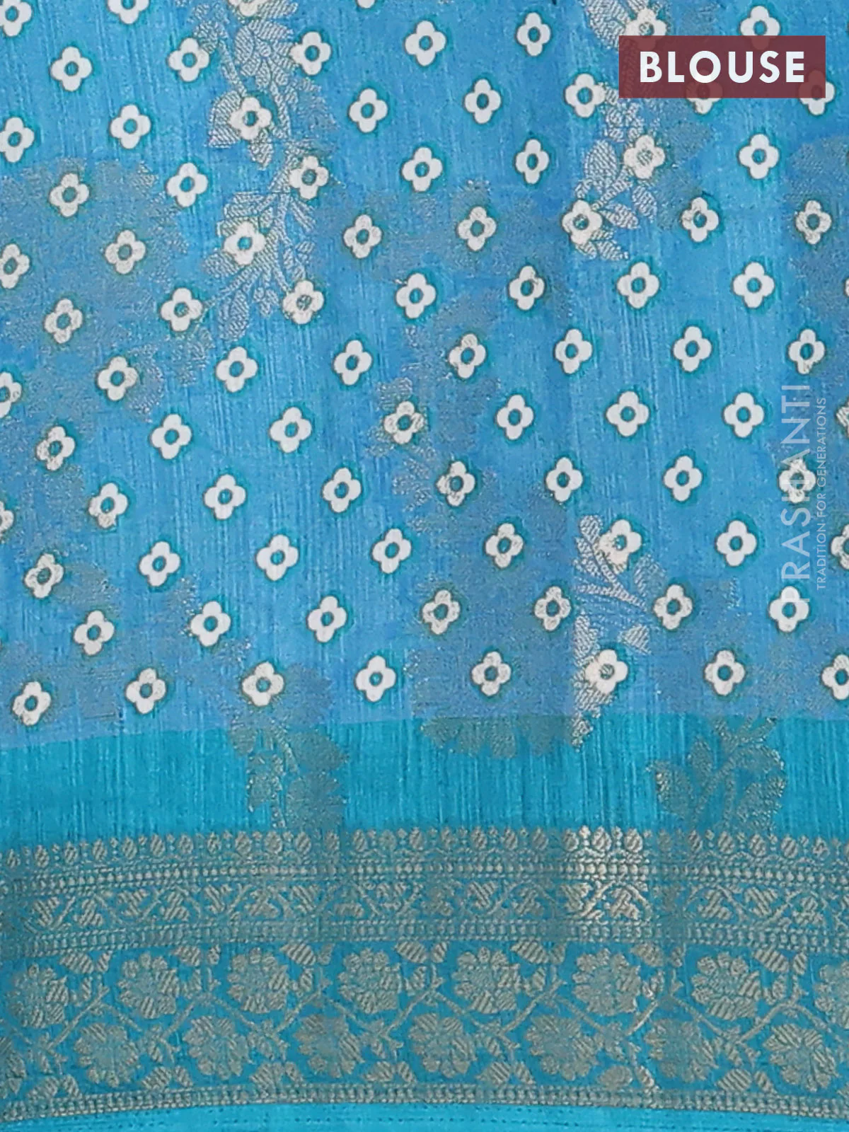 Semi dola saree teal green with allover zari weaves & floral prints and zari woven border - Image 4