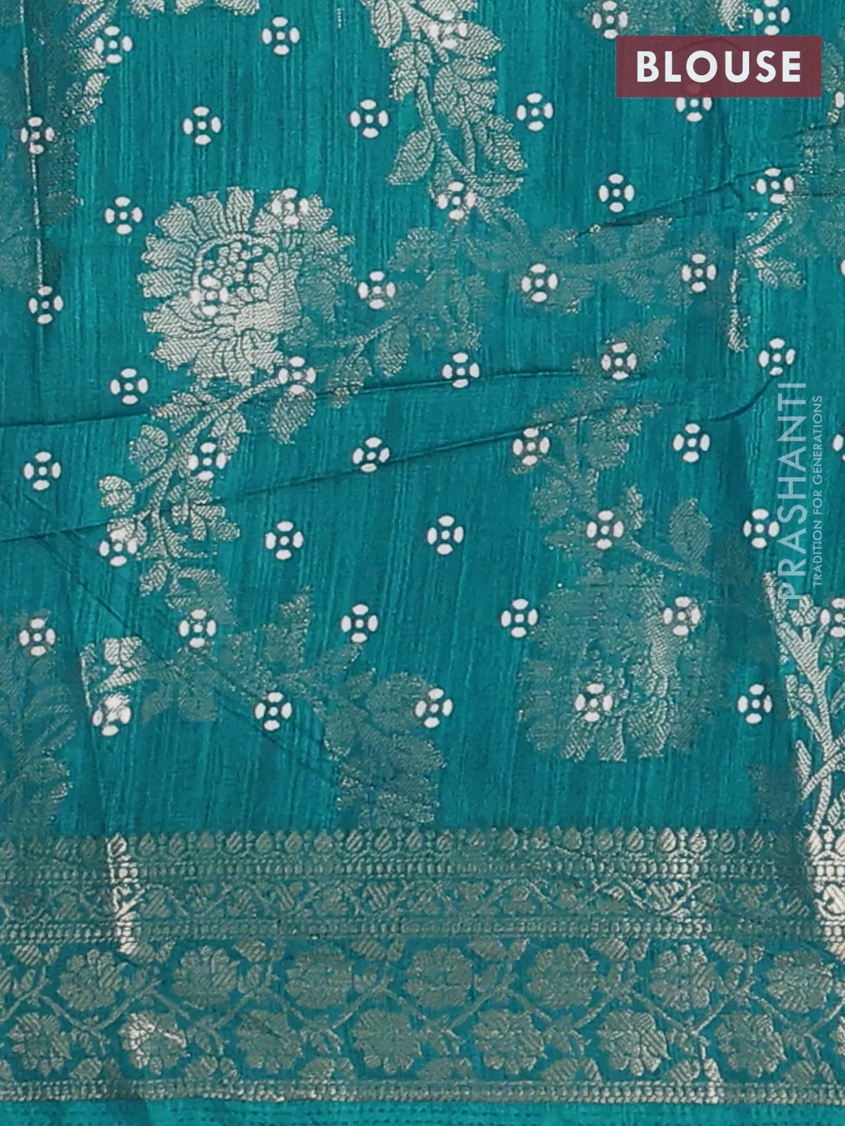Semi dola saree teal green with allover zari weaves & floral prints and zari woven border - Image 4