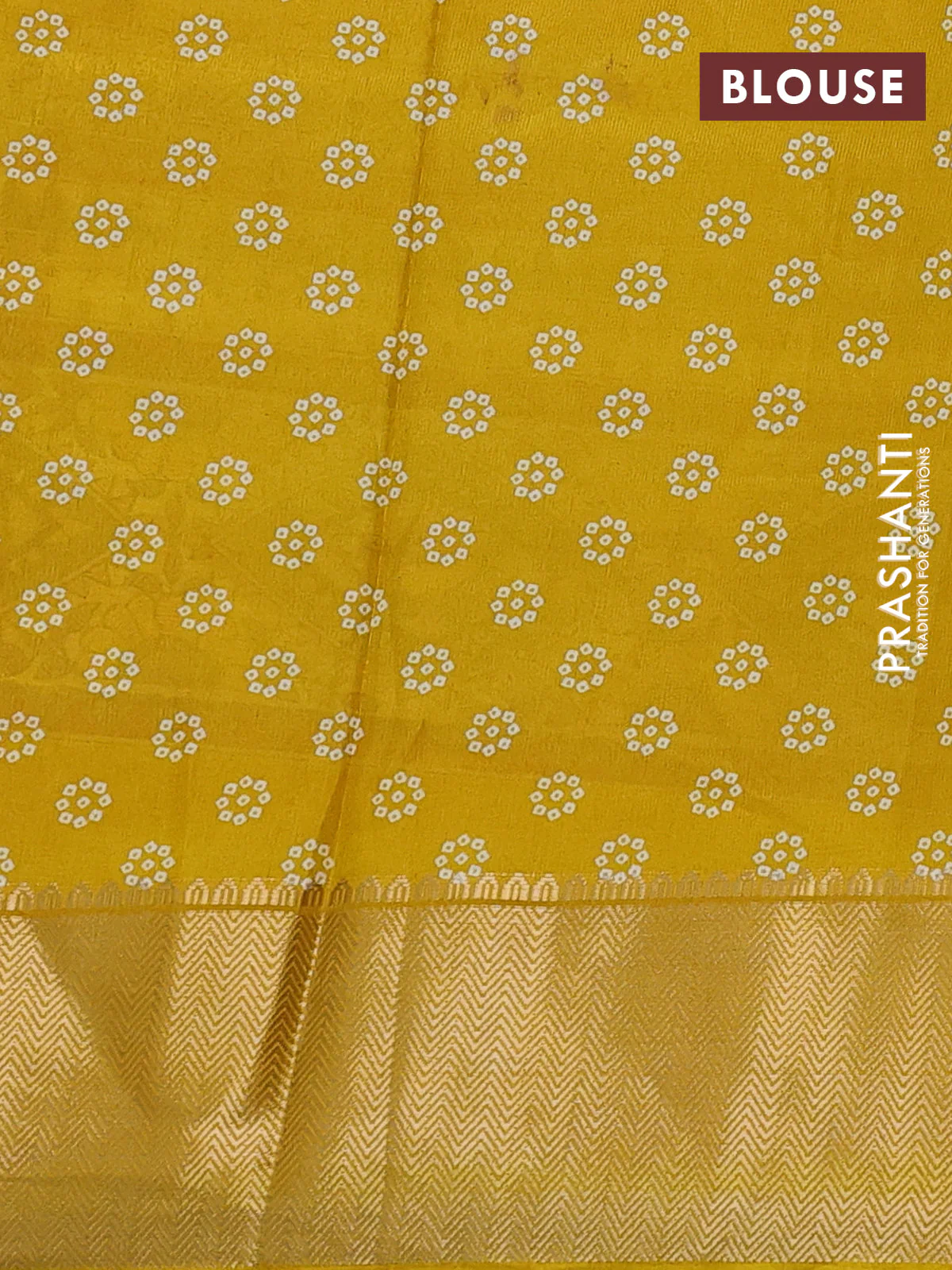 Semi dola saree violet and yellow with allover bandhani prints and long printed zari woven border - Image 3