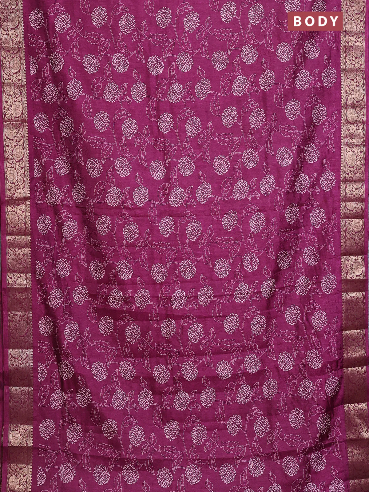 Semi dola saree wine shade with floral prints & self emboss and zari woven border - Image 2