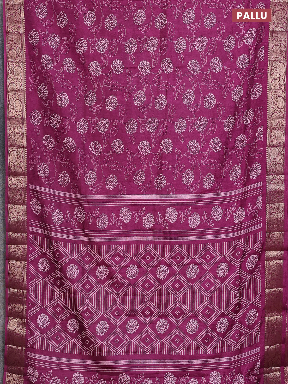 Semi dola saree wine shade with floral prints & self emboss and zari woven border - Image 3