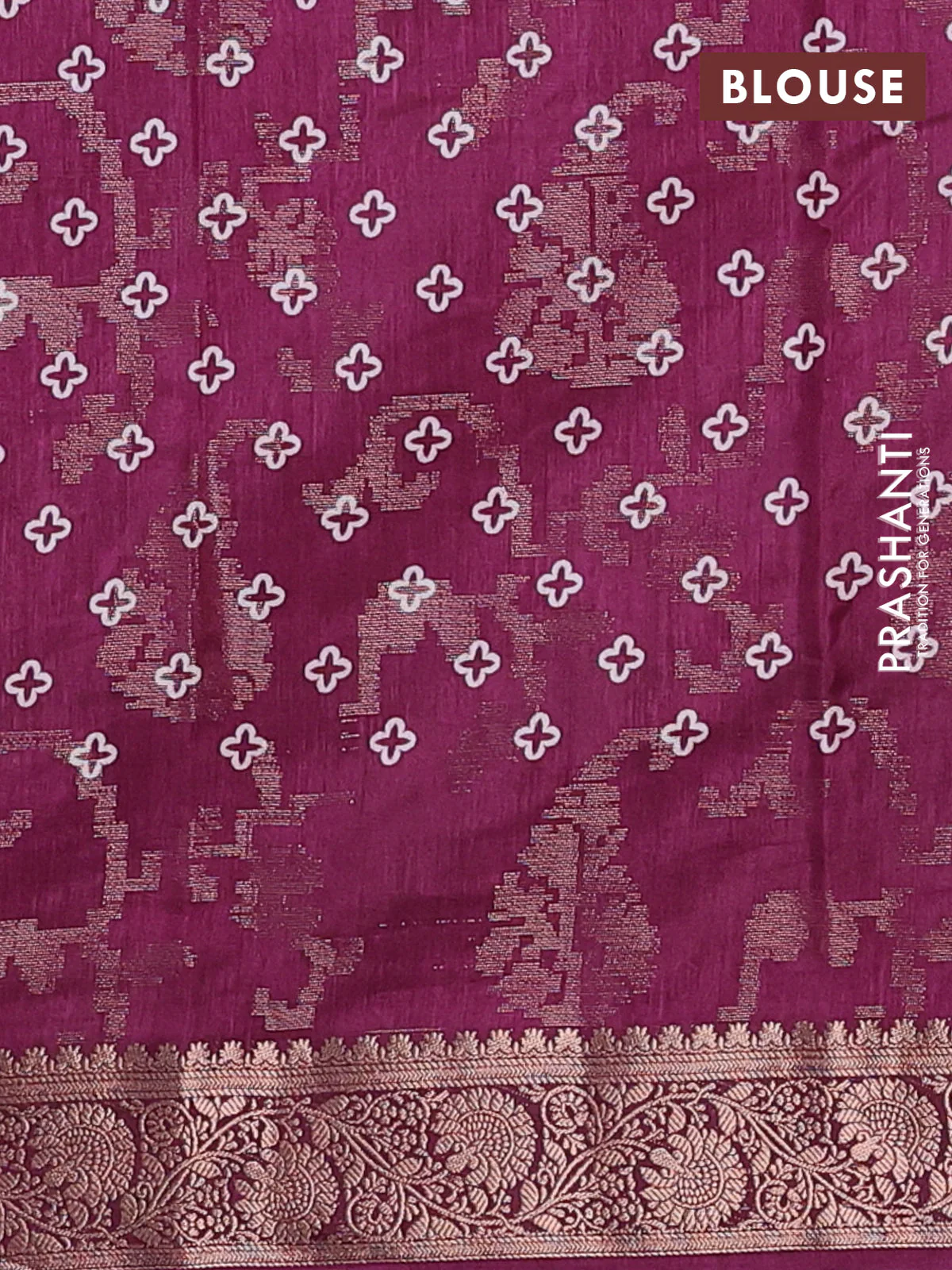 Semi dola saree wine shade with floral prints & zari weaves and zari woven border - Image 4