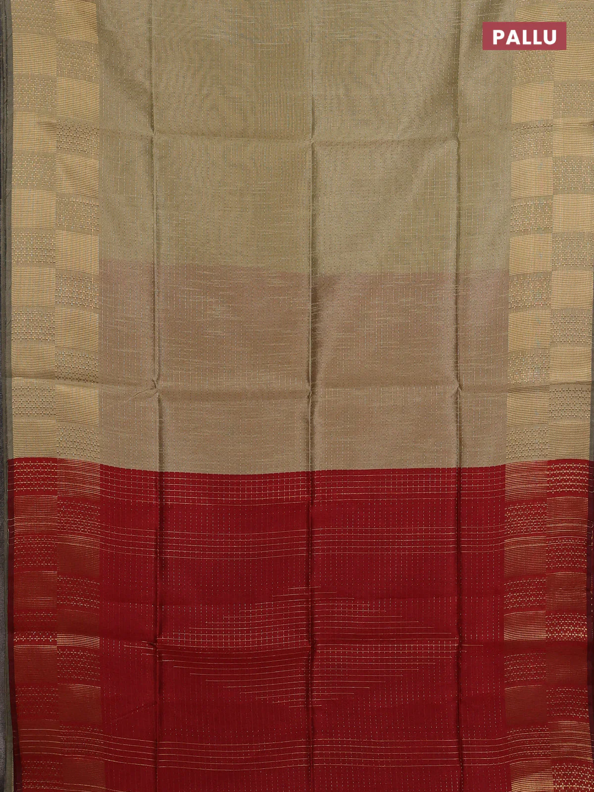 Semi dupion saree beige and maroon with allover zari stripes pattern and zari woven border - Image 3