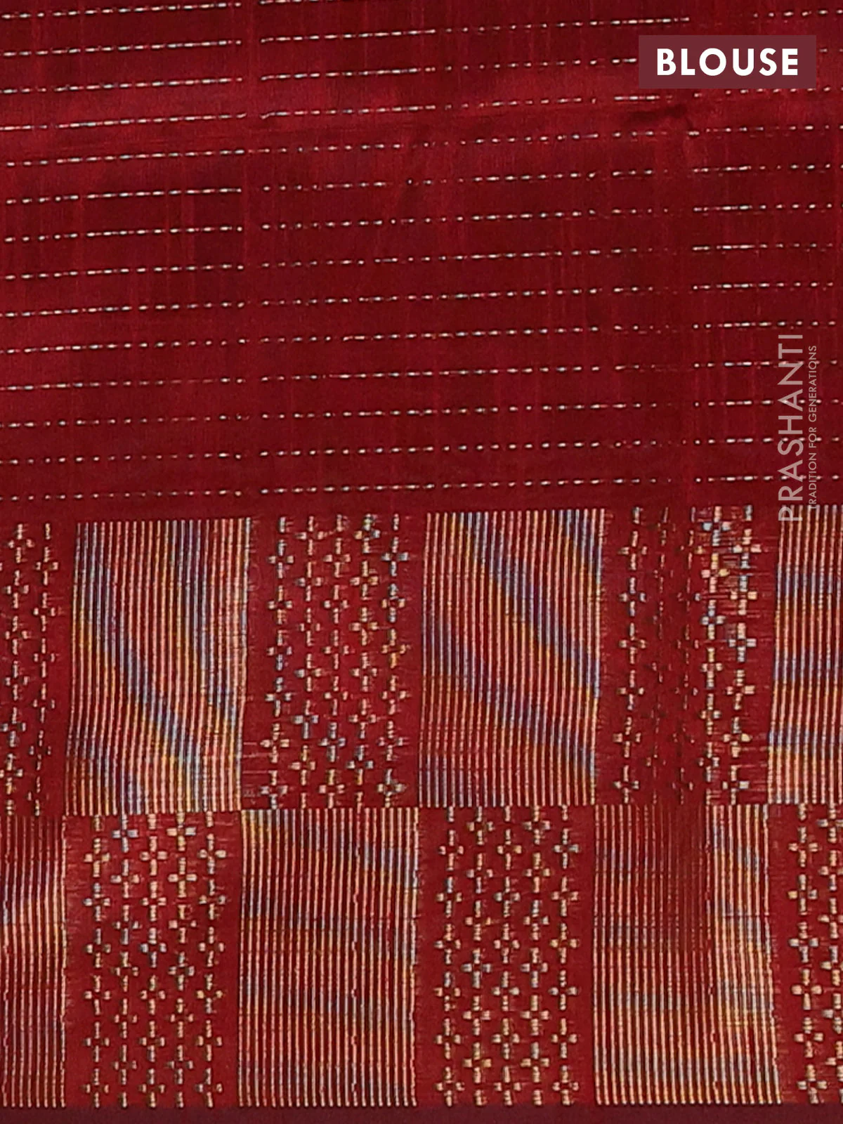Semi dupion saree beige and maroon with allover zari stripes pattern and zari woven border - Image 4