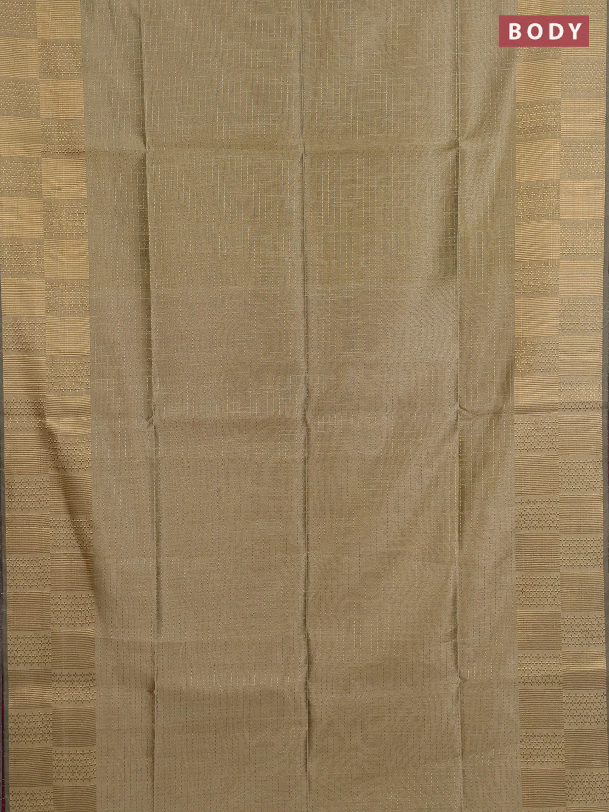 Semi dupion saree beige and pink with allover zari stripes pattern and zari woven border - Image 2