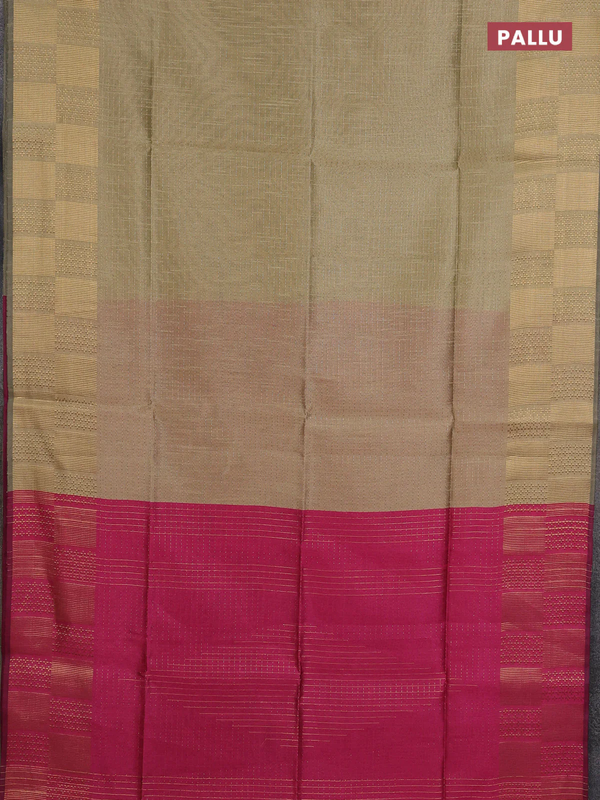 Semi dupion saree beige and pink with allover zari stripes pattern and zari woven border - Image 3