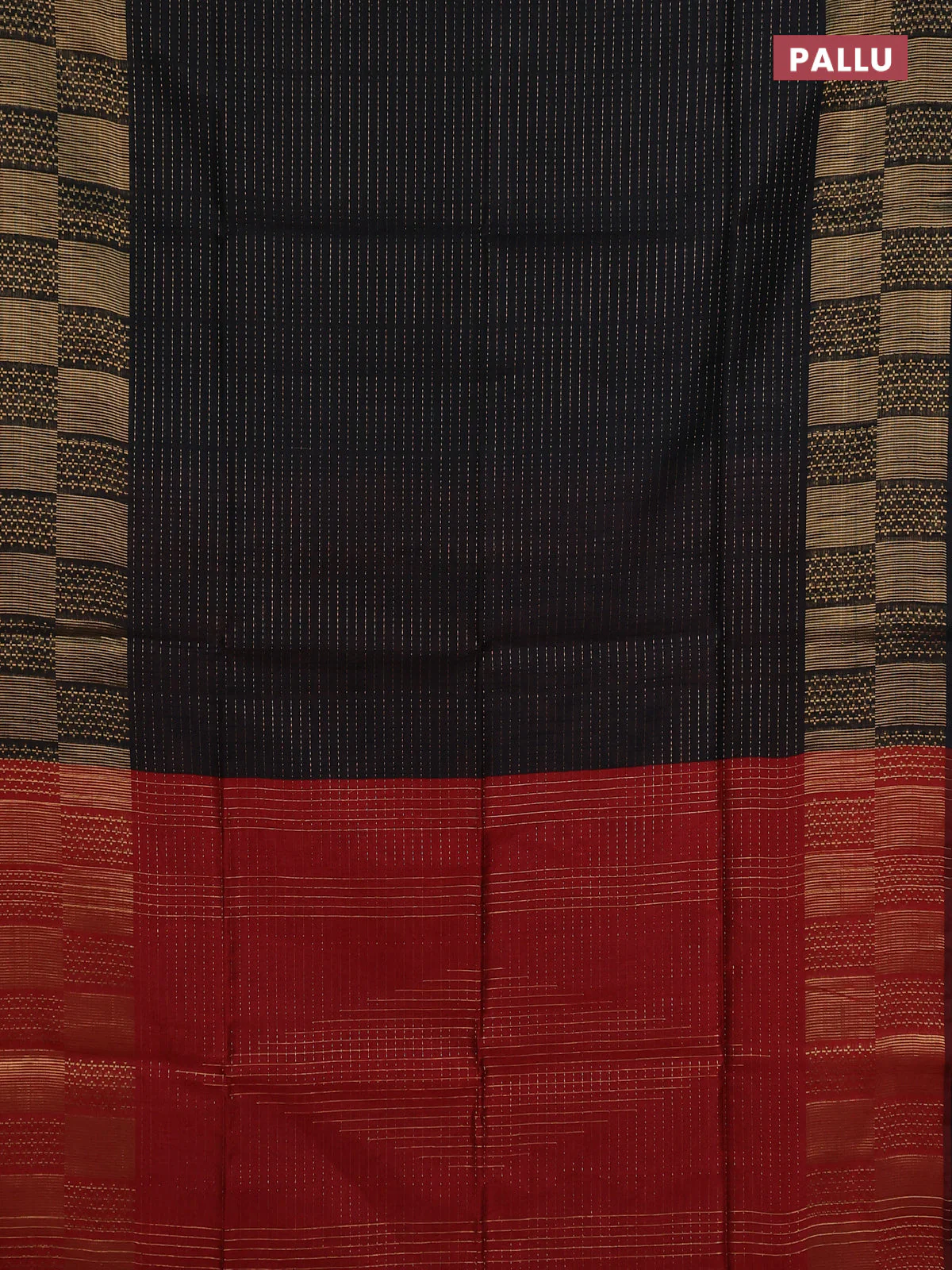 Semi dupion saree black and maroon with allover zari stripes pattern and zari woven border - Image 3