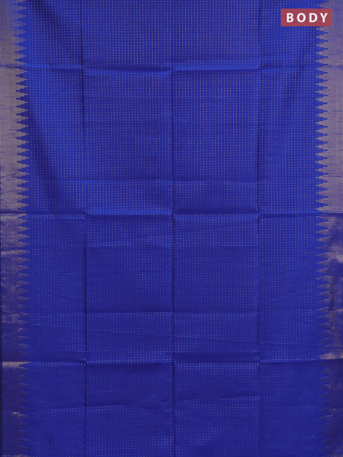 Semi dupion saree blue and fluorescent green with allover zari weaves and temple zari woven border - Image 2