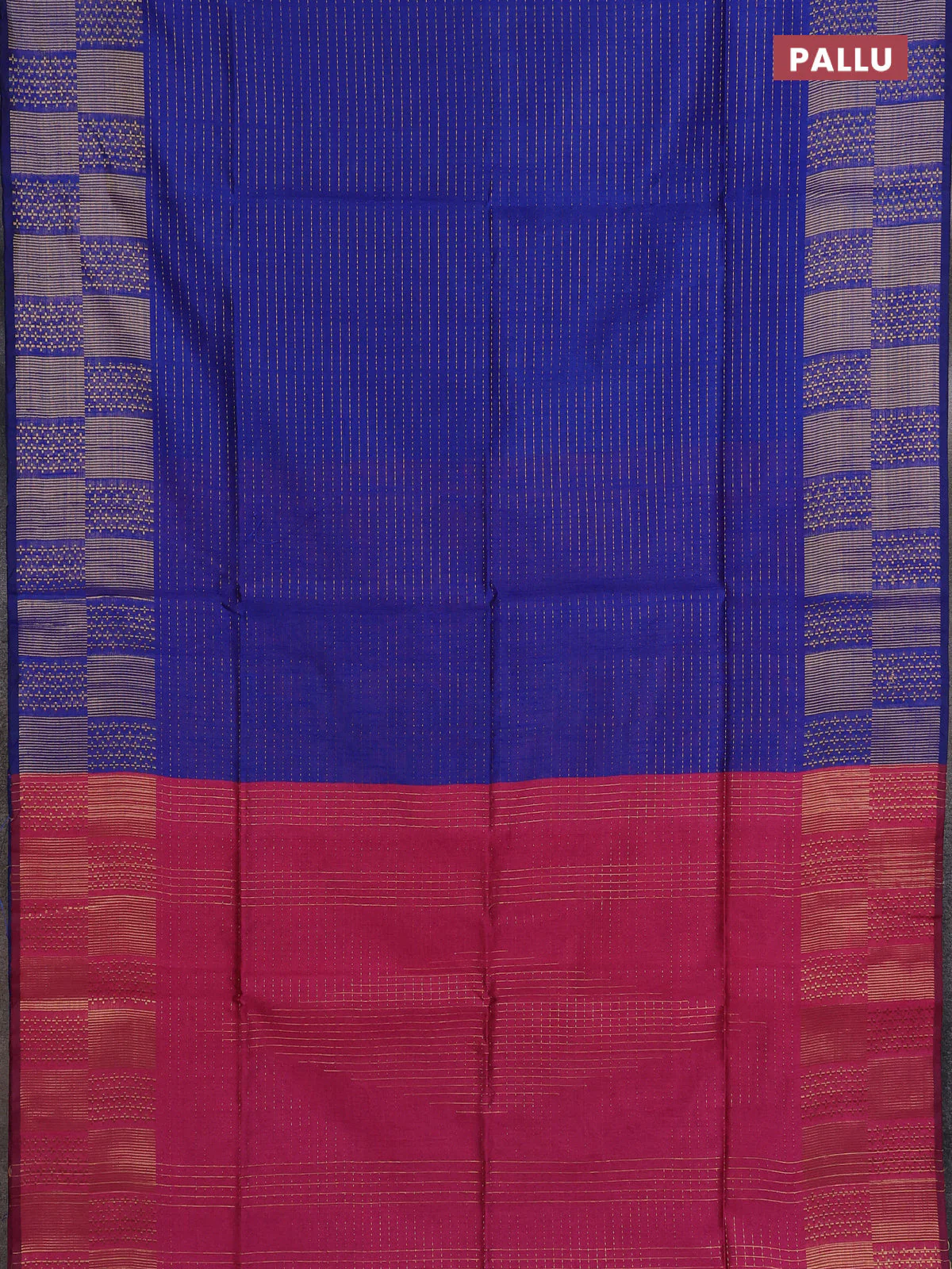 Semi dupion saree blue and pink with allover zari stripes pattern and zari woven border - Image 3