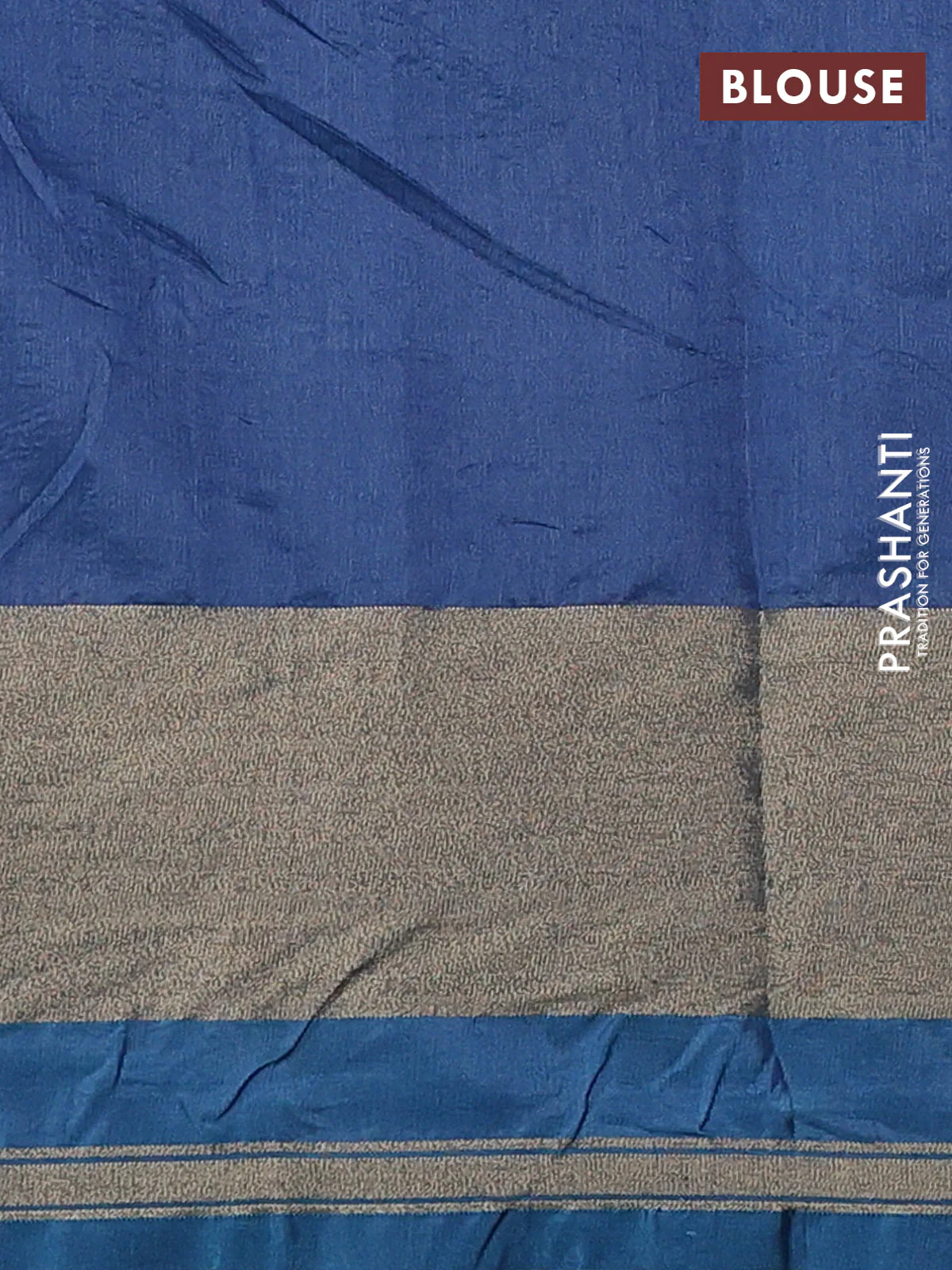 Semi dupion saree blue shade and peacock blue with allover thread weaves and parsi embroidery work zari woven border - Image 3