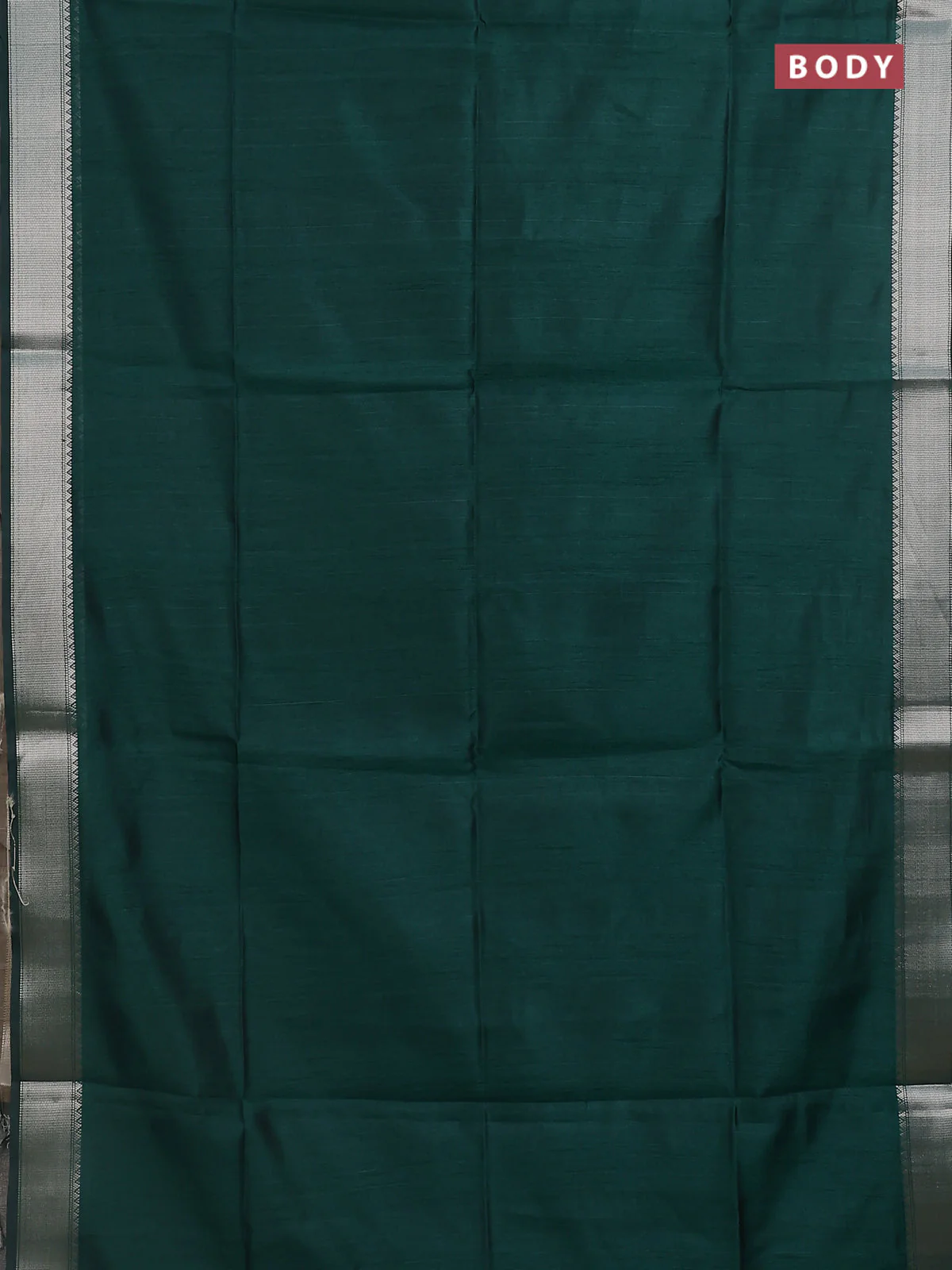Semi dupion saree bottle green and beige with plain body and madhubani printed pallu & blouse - Image 2