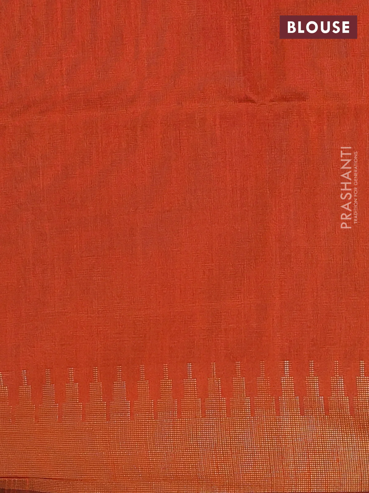 Semi dupion saree bottle green and orange with allover zari weaves and temple zari woven border - Image 4