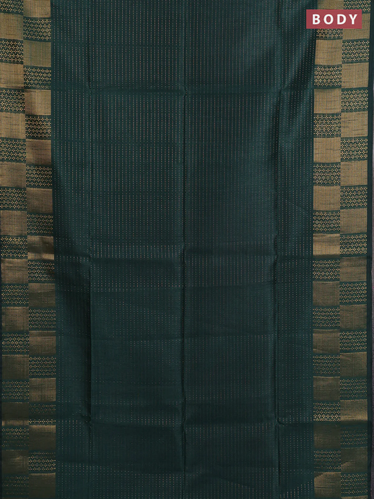 Semi dupion saree bottle green and pink with allover zari stripes pattern and zari woven border - Image 2