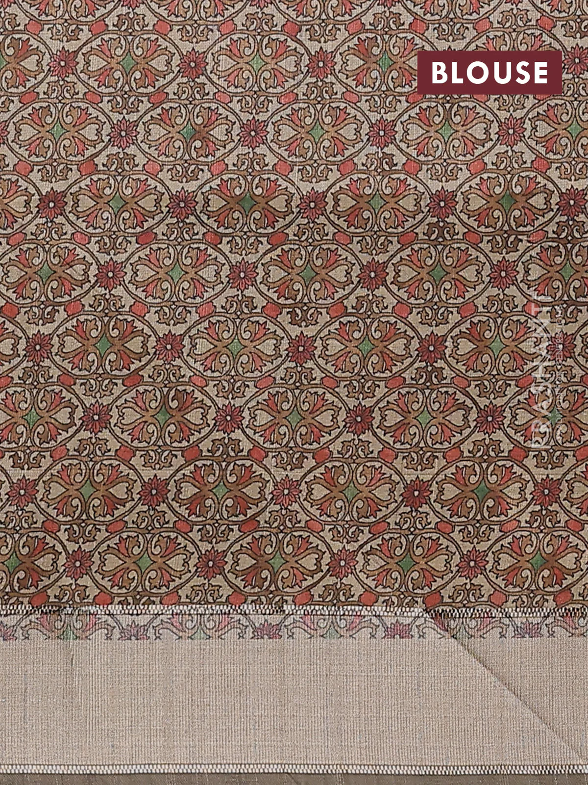 Semi dupion saree bottle green with allover zari checks pattern and madhubani printed pallu & blouse - Image 4
