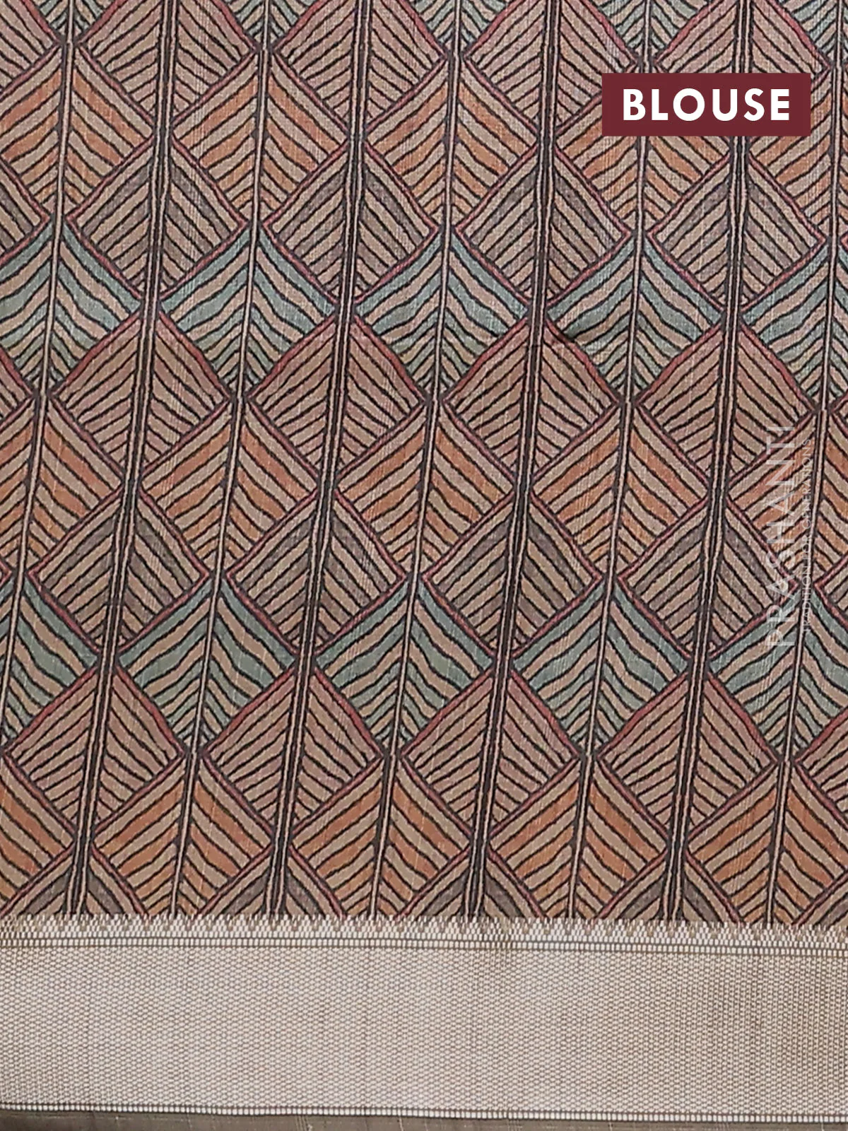 Semi dupion saree bottle green with plain body and madhubani printed pallu & blouse - Image 4