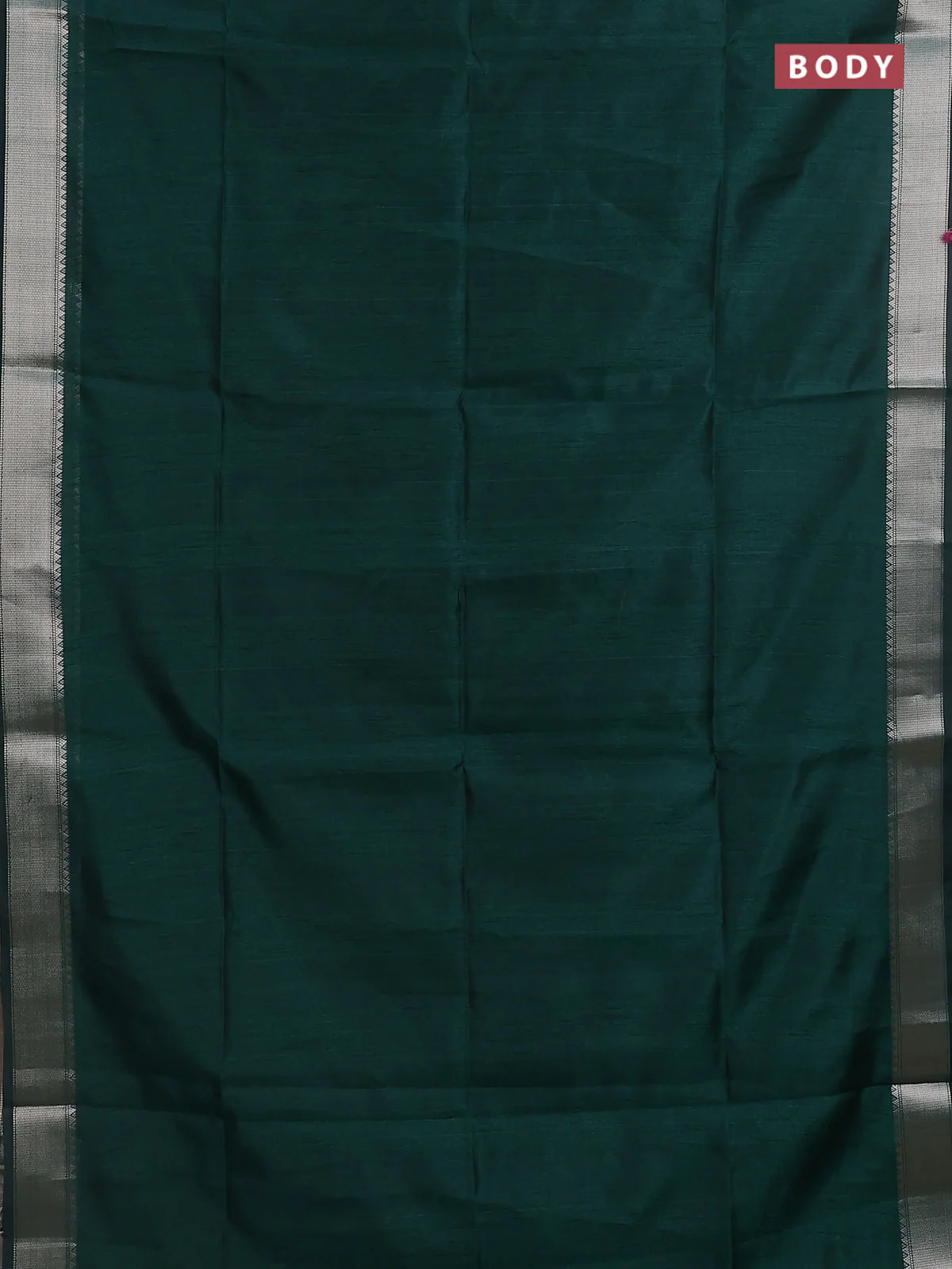 Semi dupion saree bottle green with plain body and madhubani printed pallu & blouse - Image 2